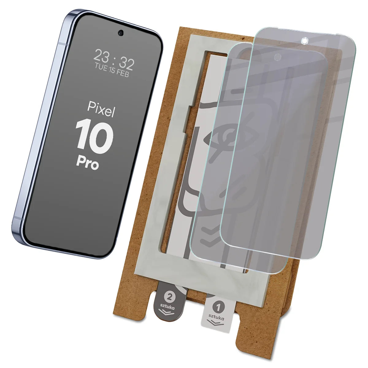 2x Hybridglas mit Sichtschutz mit dem umweltfreundlichen Applikator für Google Pixel 10 Pro, Bizon Eplikator Hybrid Shadow (1/5)