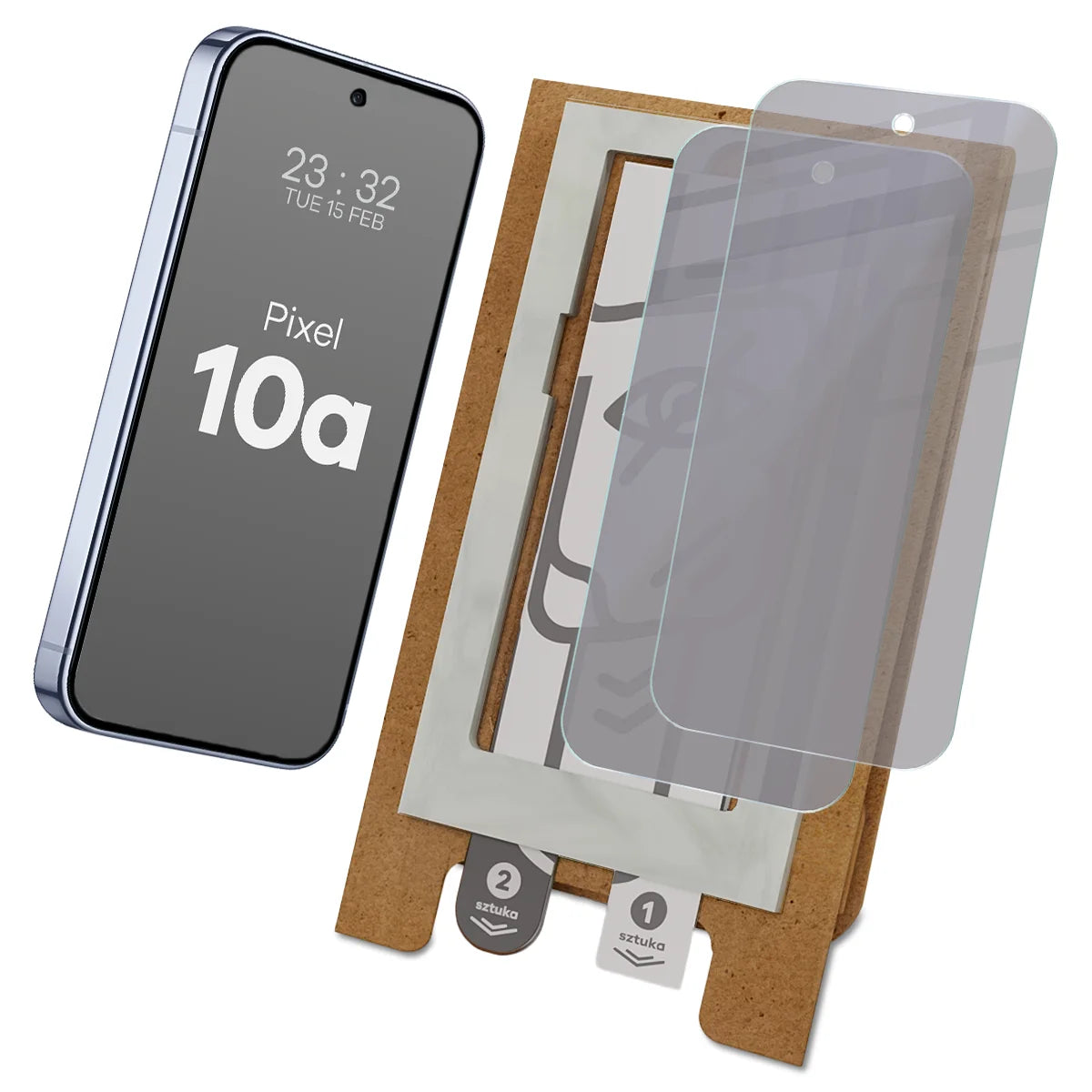 2x Hybridglas mit Sichtschutz mit dem umweltfreundlichen Applikator für Google Pixel 10a, Bizon Eplikator Hybrid Shadow (1/5)