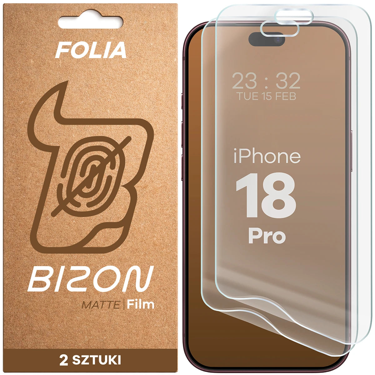 Matte Folie für iPhone 18 Pro, Bizon Film Matte Duo, 2 Stück (1/5)