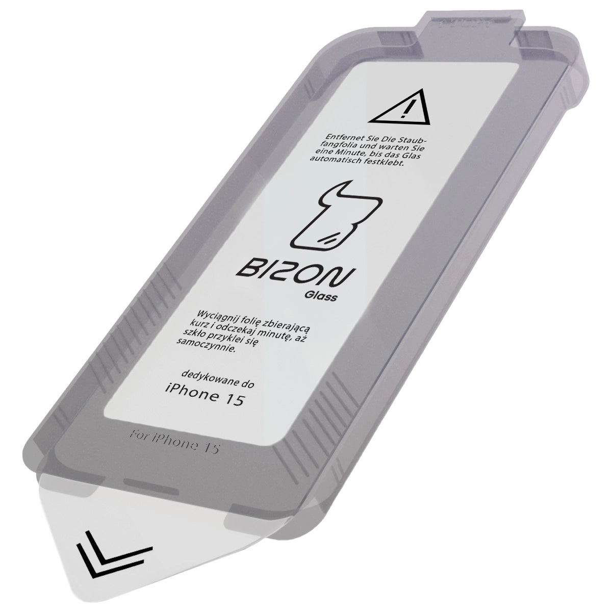 Gehärtetes Glas mit Rahmen zum einfachen Auftragen für iPhone 15, Bizon Glass Aplikator, 2 Stück