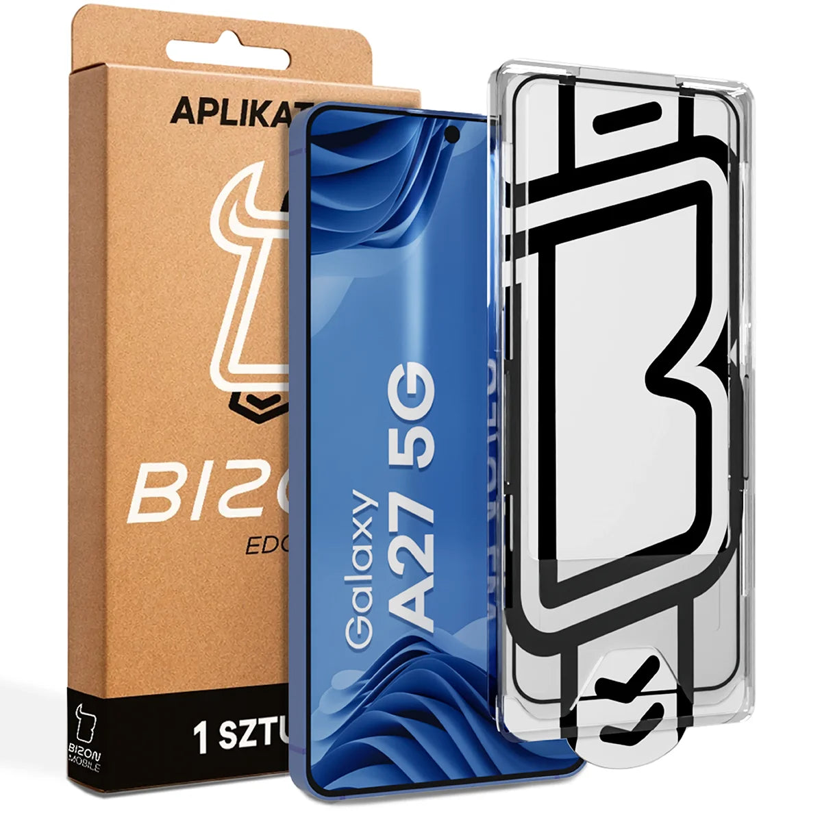Gehärtetes Glas mit Applikationsrahme für Galaxy A27 5G, Bizon Glass Aplikator Edge, 1 Set
