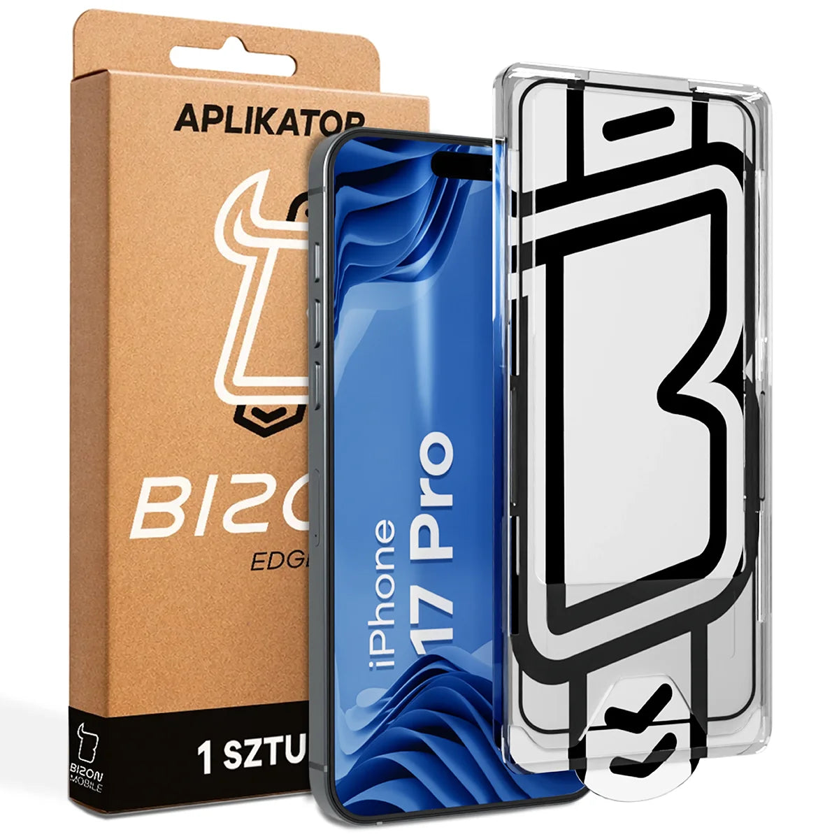 Gehärtetes Glas mit Applikationsrahme für iPhone 17 Pro, Bizon Glass Aplikator Edge, 1 Set