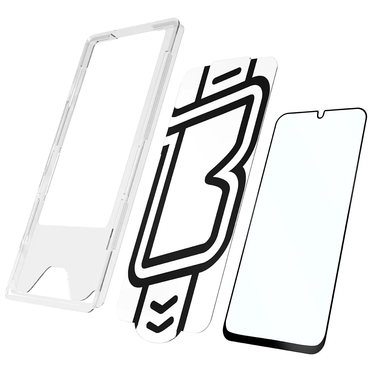 Gehärtetes Glas mit Applikationsrahme für Galaxy A16 / A17, Bizon Glass Aplikator Edge, 1 Set