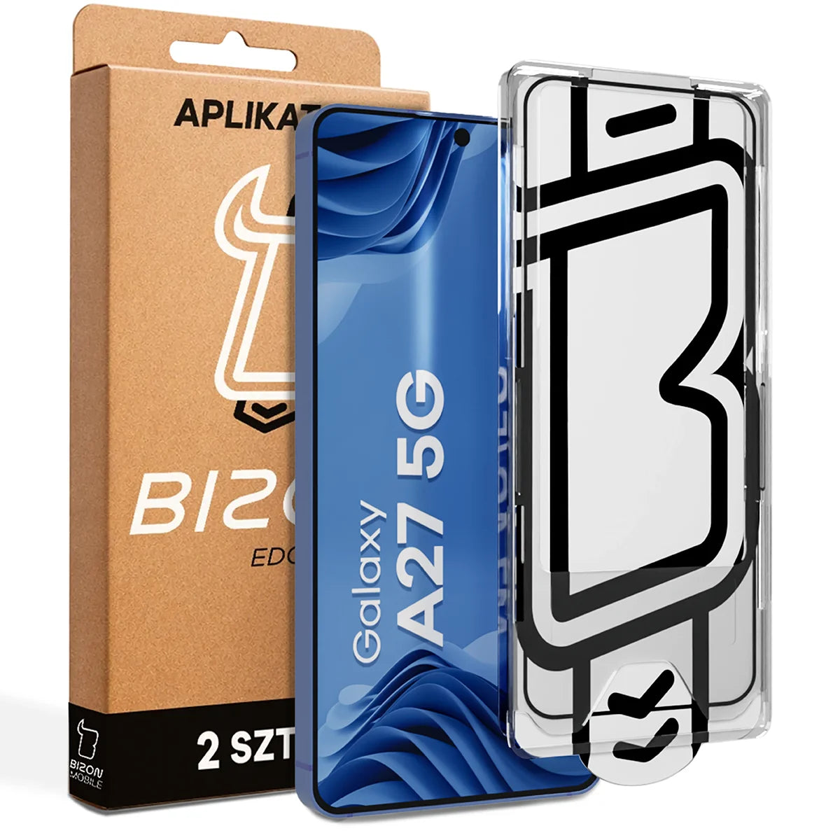 Gehärtetes Glas mit Applikationsrahme für Galaxy A27 5G, Bizon Glass Aplikator Edge, 2 Sets