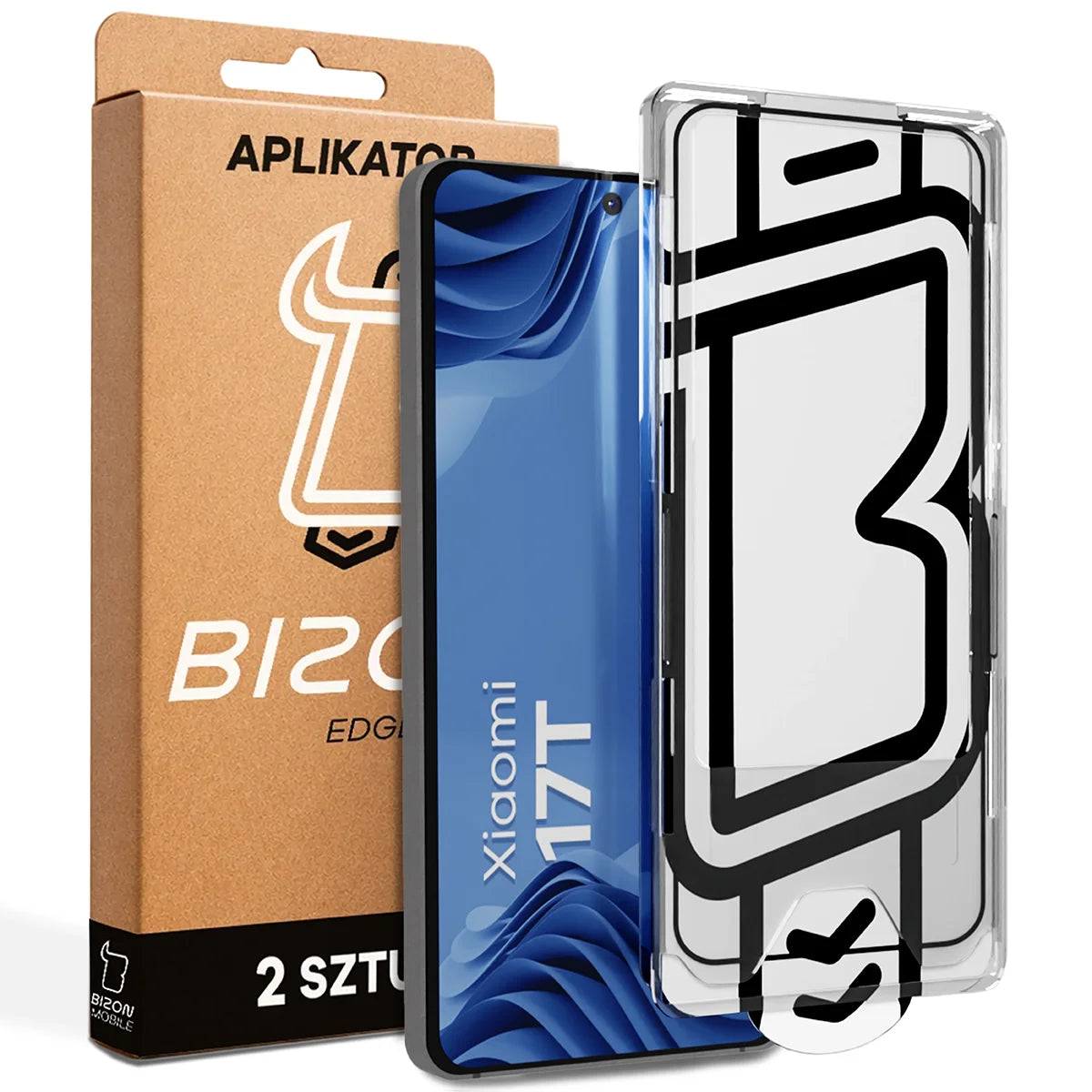 Gehärtetes Glas mit Applikationsrahme für Xiaomi 17T, Bizon Glass Aplikator Edge, 2 Sets