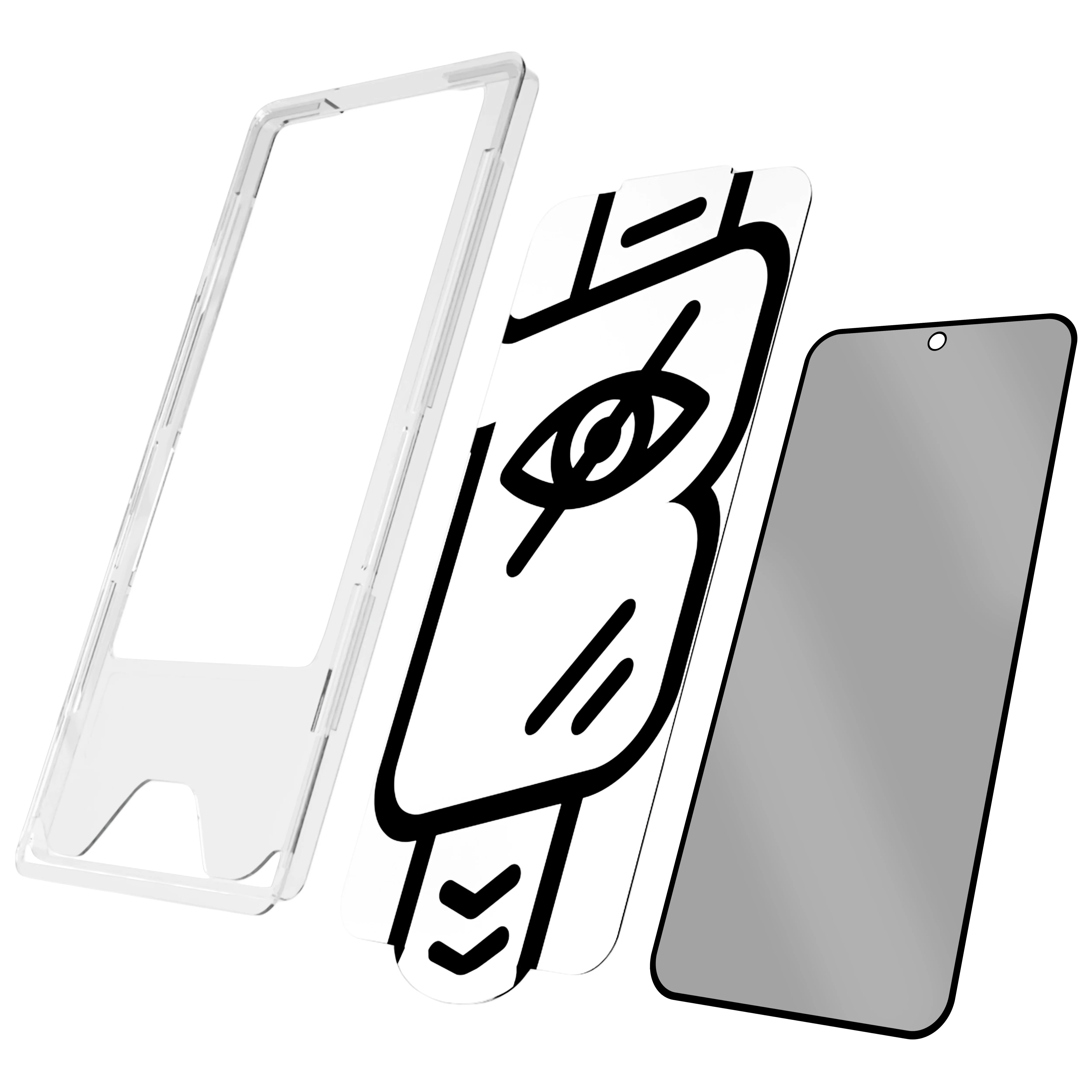 Gehärtetes Glas mit Privatschutzfilter und Applikationsrahmen für Galaxy S25 FE, Bizon Glass Aplikator Shadow, 1 Set
