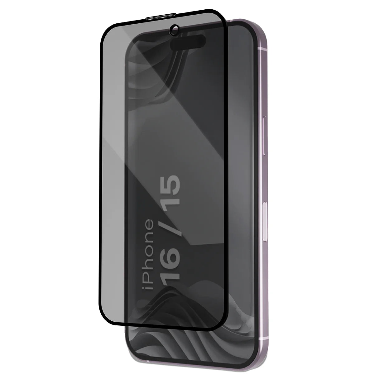 Gehärtetes Glas mit Privatschutzfilter und Applikationsrahmen für iPhone 15 / 16, Bizon Glass Aplikator Shadow, 1 Set