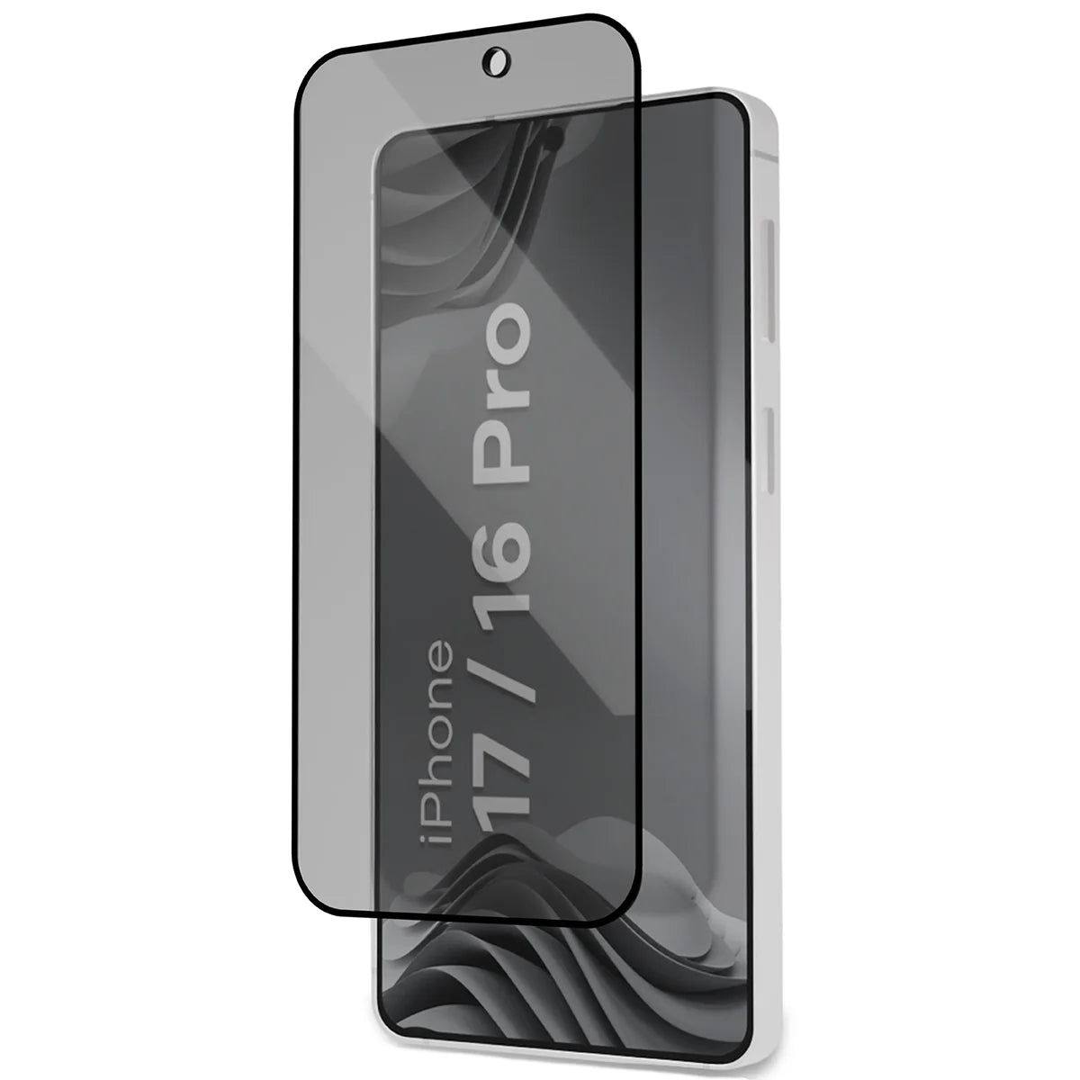 Gehärtetes Glas mit Privatschutzfilter und Applikationsrahmen für iPhone 16 Pro / 17, Bizon Glass Aplikator Shadow, 1 Set