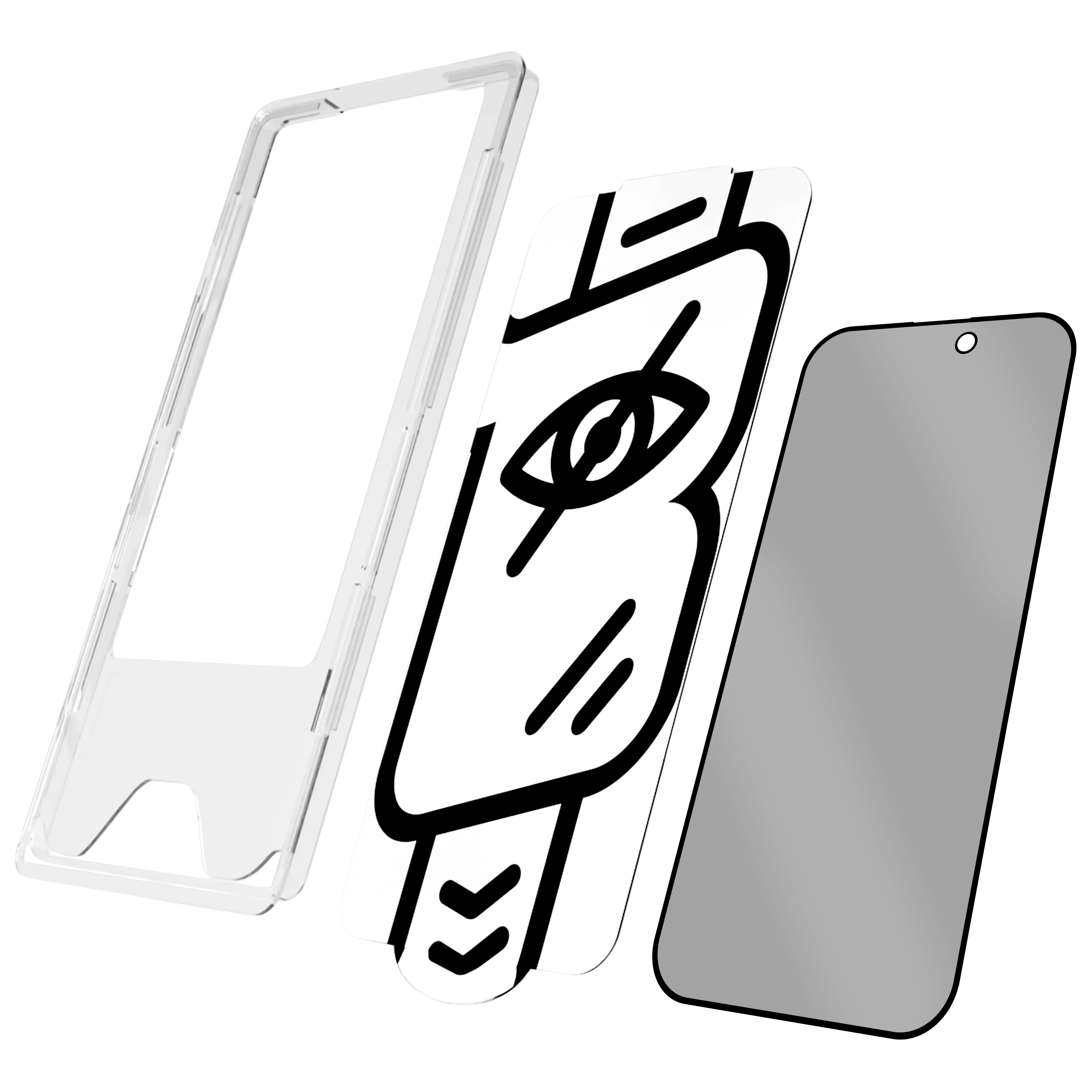 Gehärtetes Glas mit Privatschutzfilter und Applikationsrahmen für iPhone 17 Pro, Bizon Glass Aplikator Shadow, 2 Sets