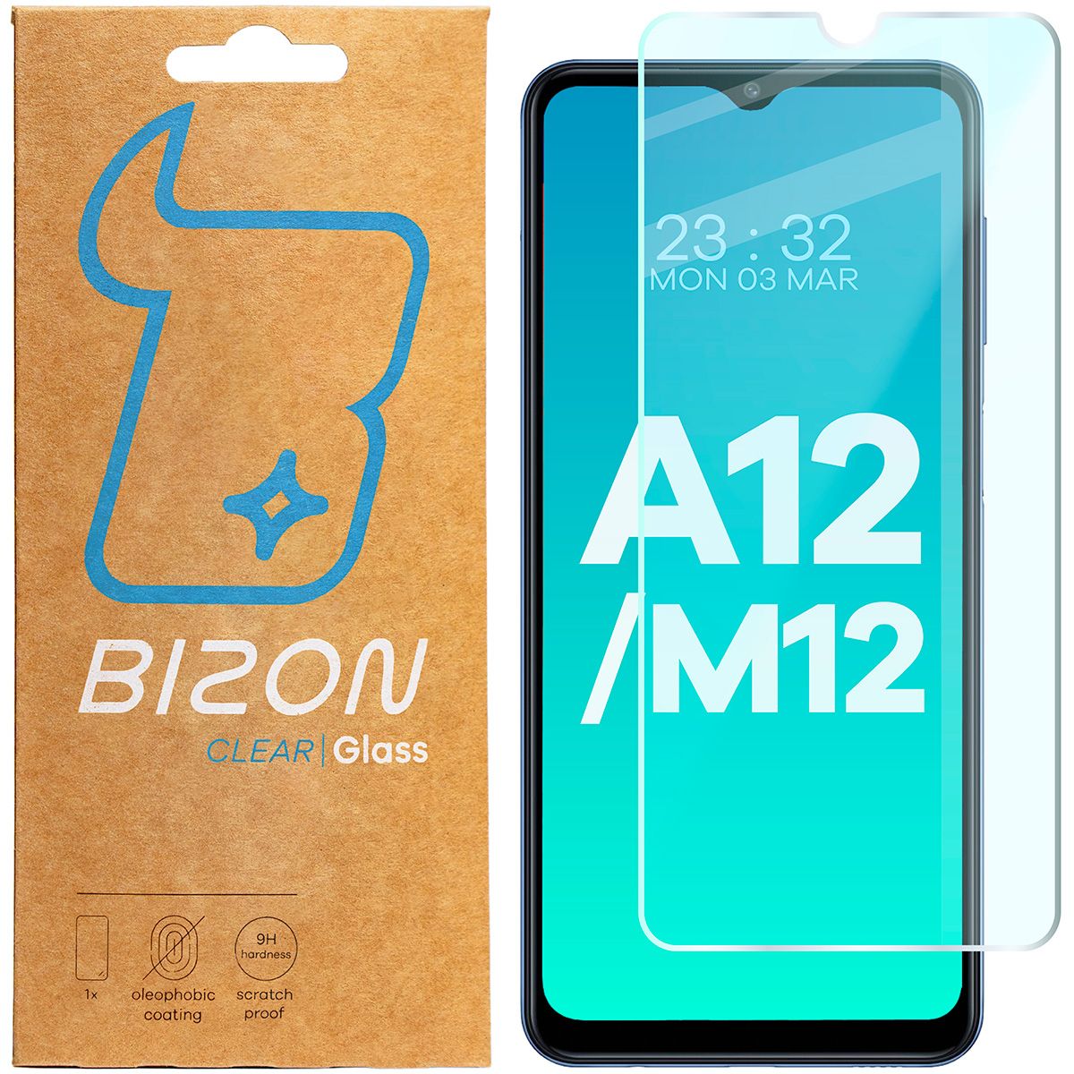 Gehärtetes Glas für Galaxy A12 / M12, Bizon Glass Clear