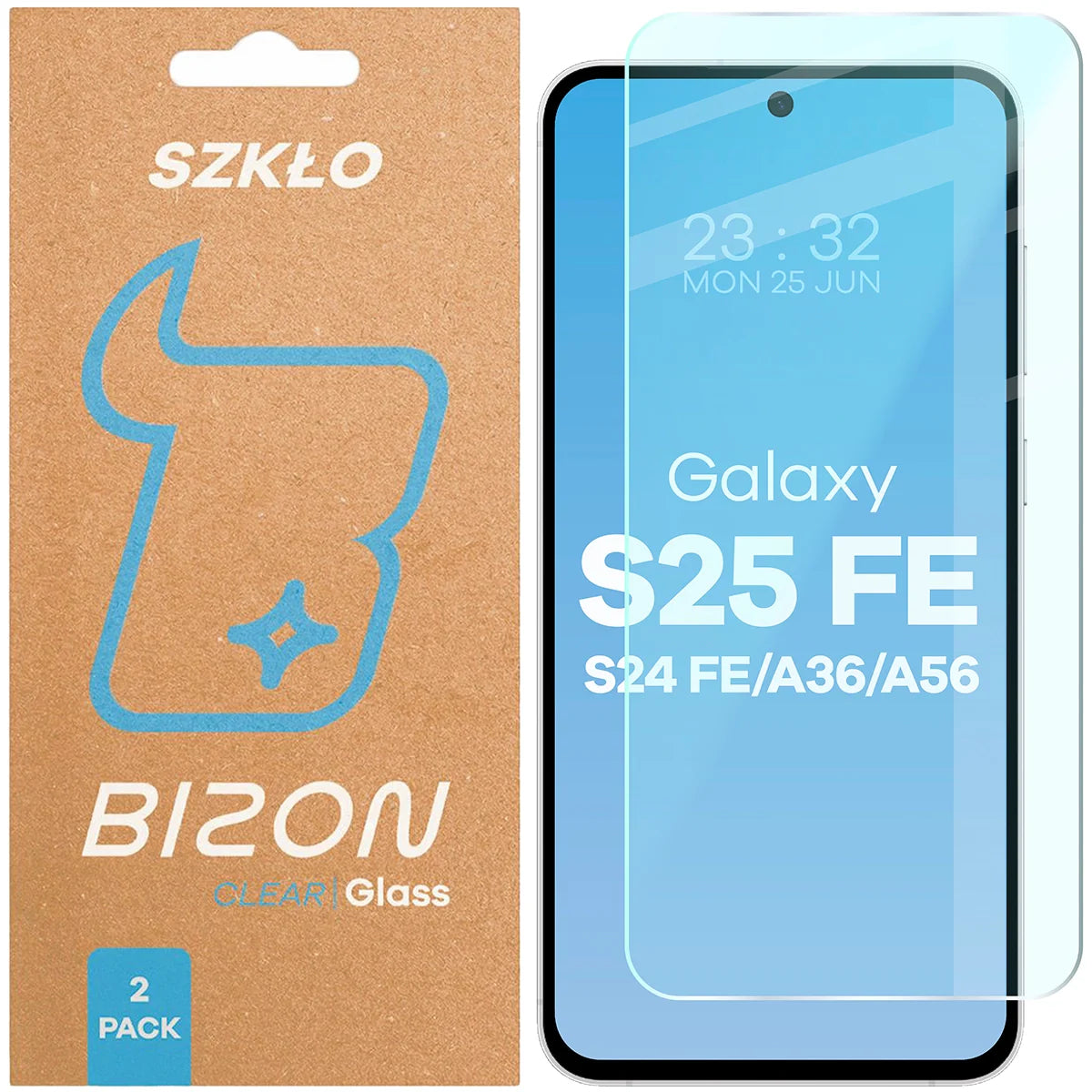 Gehärtetes Glas für Galaxy S25 FE / S24 FE / A36 5G / A56 5G, Bizon Glass Clear Duo, 2 Stück