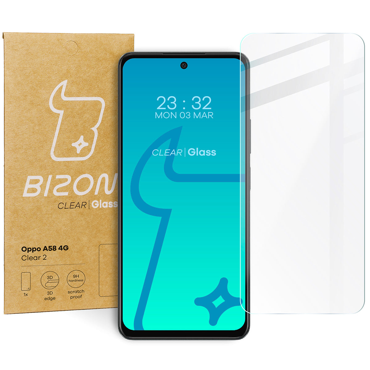 Gehärtetes Glas Bizon Glass Clear 2 für Oppo A58 4G