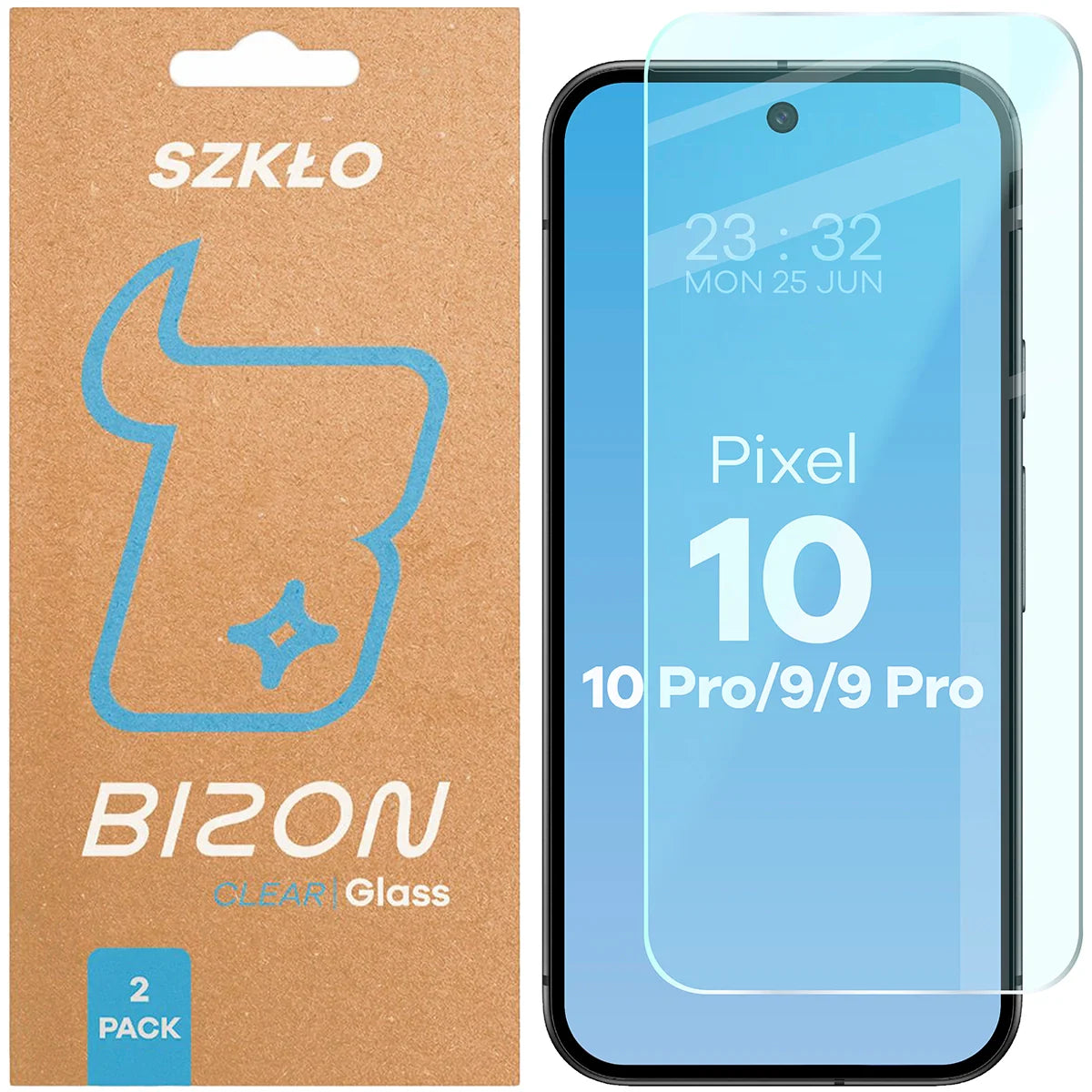 Gehärtetes Glas für Google Pixel 10 / 10 Pro / 9 / 9 Pro, Bizon Glass Clear Duo, 2 Stück