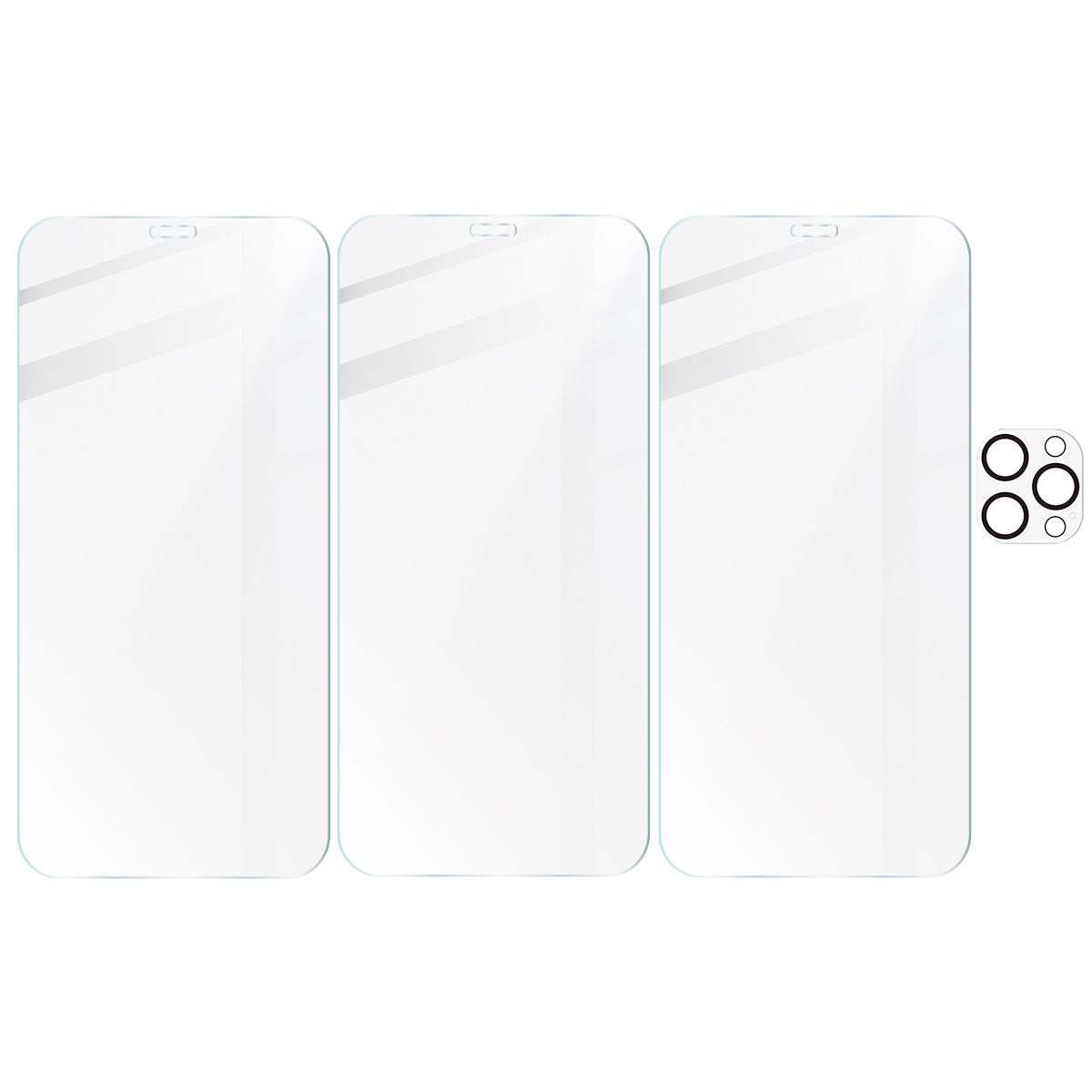 Gehärtetes Glas - 3 Stück + Kameraschutz für iPhone 12 Pro, Bizon Glass Clear Pack