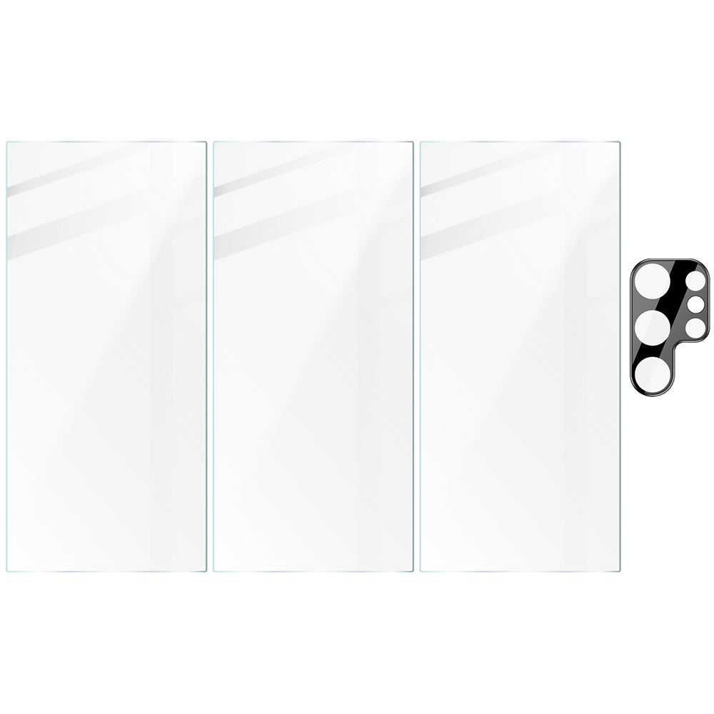 Gehärtetes Glas - 3 Stück + Kameraschutz für Galaxy S24 Ultra, Bizon Glass Clear 2 Pack
