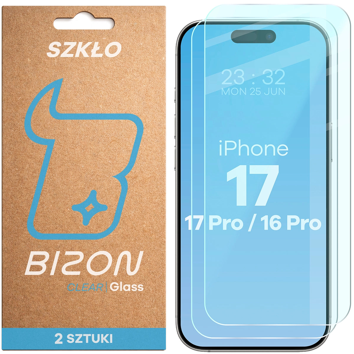 Gehärtetes Glas für iPhone 17 / 17 Pro / 16 Pro, Bizon Glass Clear Duo, 2 Stück