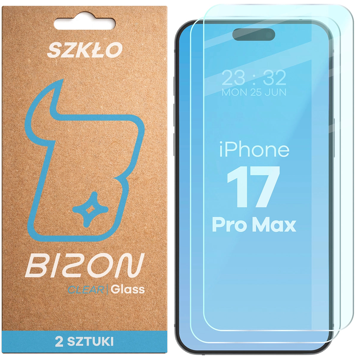 Gehärtetes Glas für iPhone 17 Pro Max, Bizon Glass Clear Duo, 2 Stück