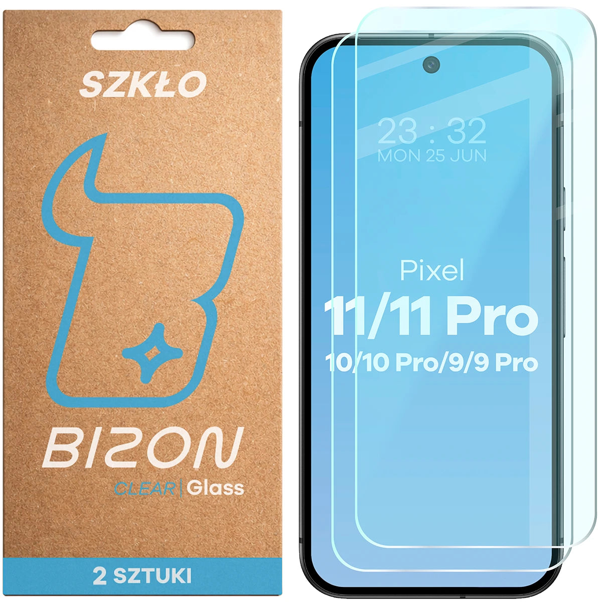 Gehärtetes Glas für Google Pixel 11 / 11 Pro / 10 / 10 Pro / 9 / 9 Pro, Bizon Glass Clear Duo, 2 Stück