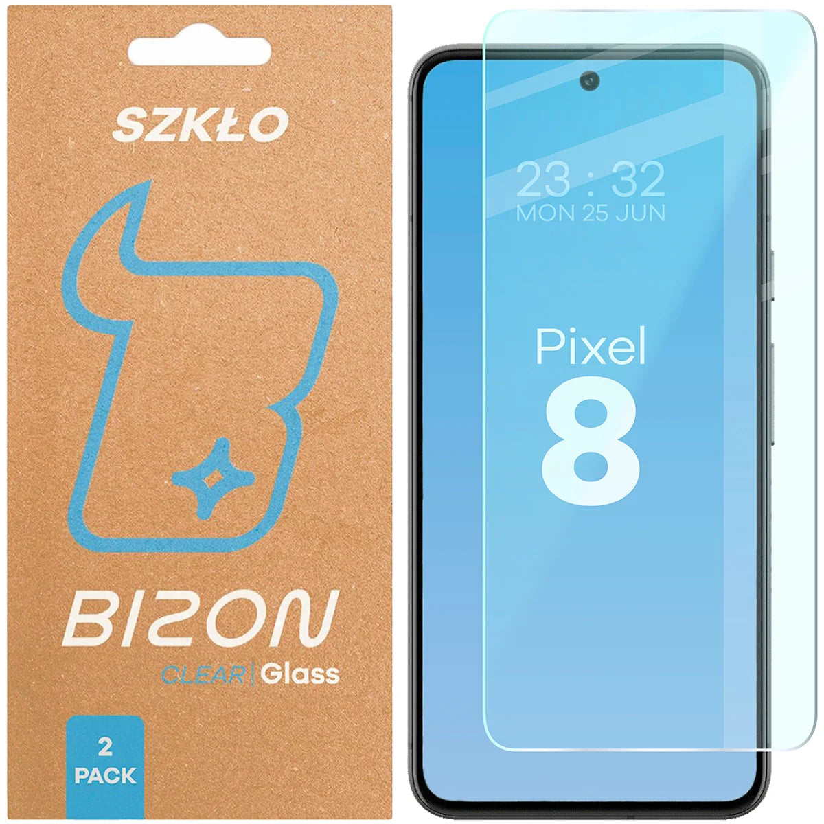 Gehärtetes Glas für Google Pixel 8, Bizon Glass Clear Duo, 2 Stück