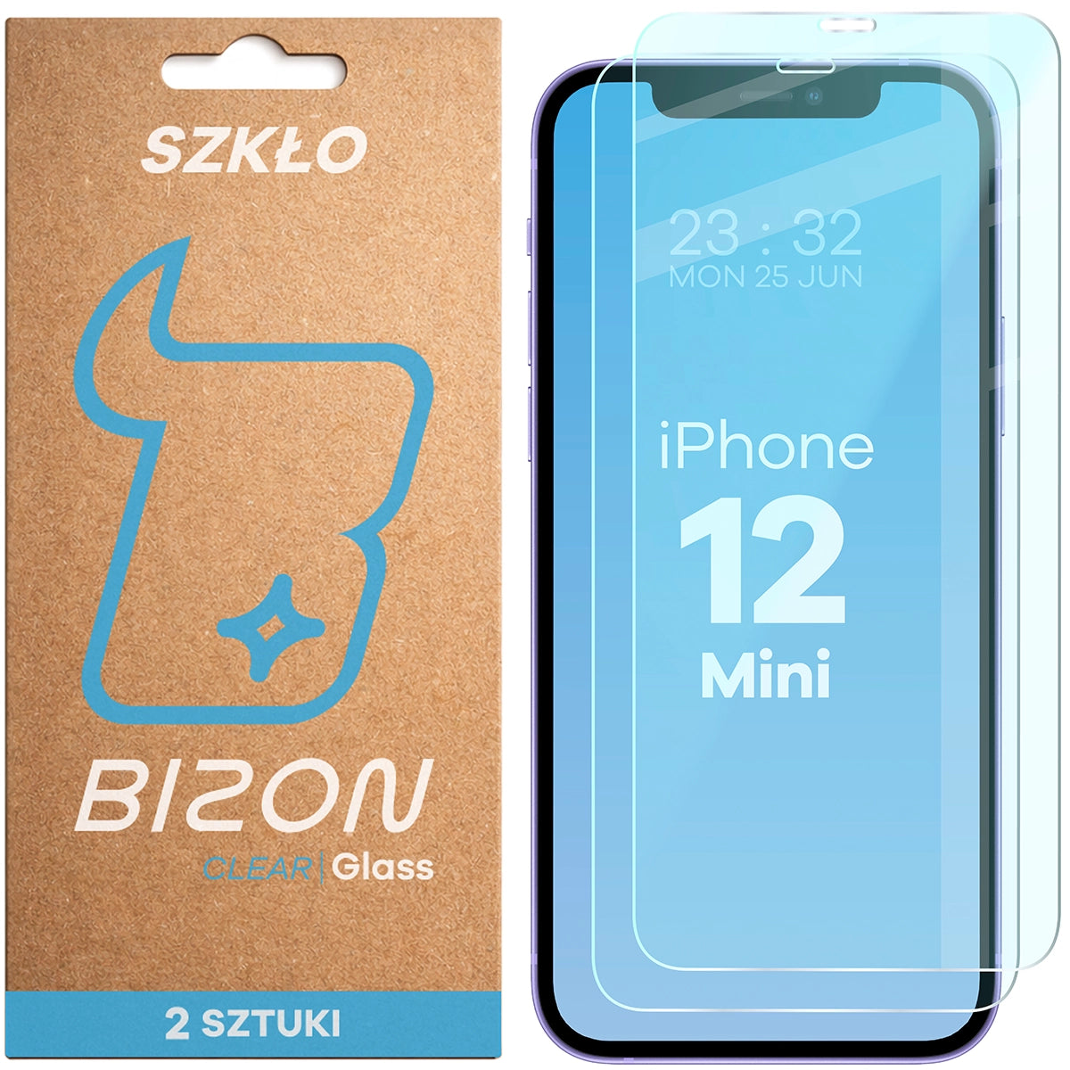 Gehärtetes Glas für iPhone 12 Mini, Bizon Glass Clear Duo, 2 Stück