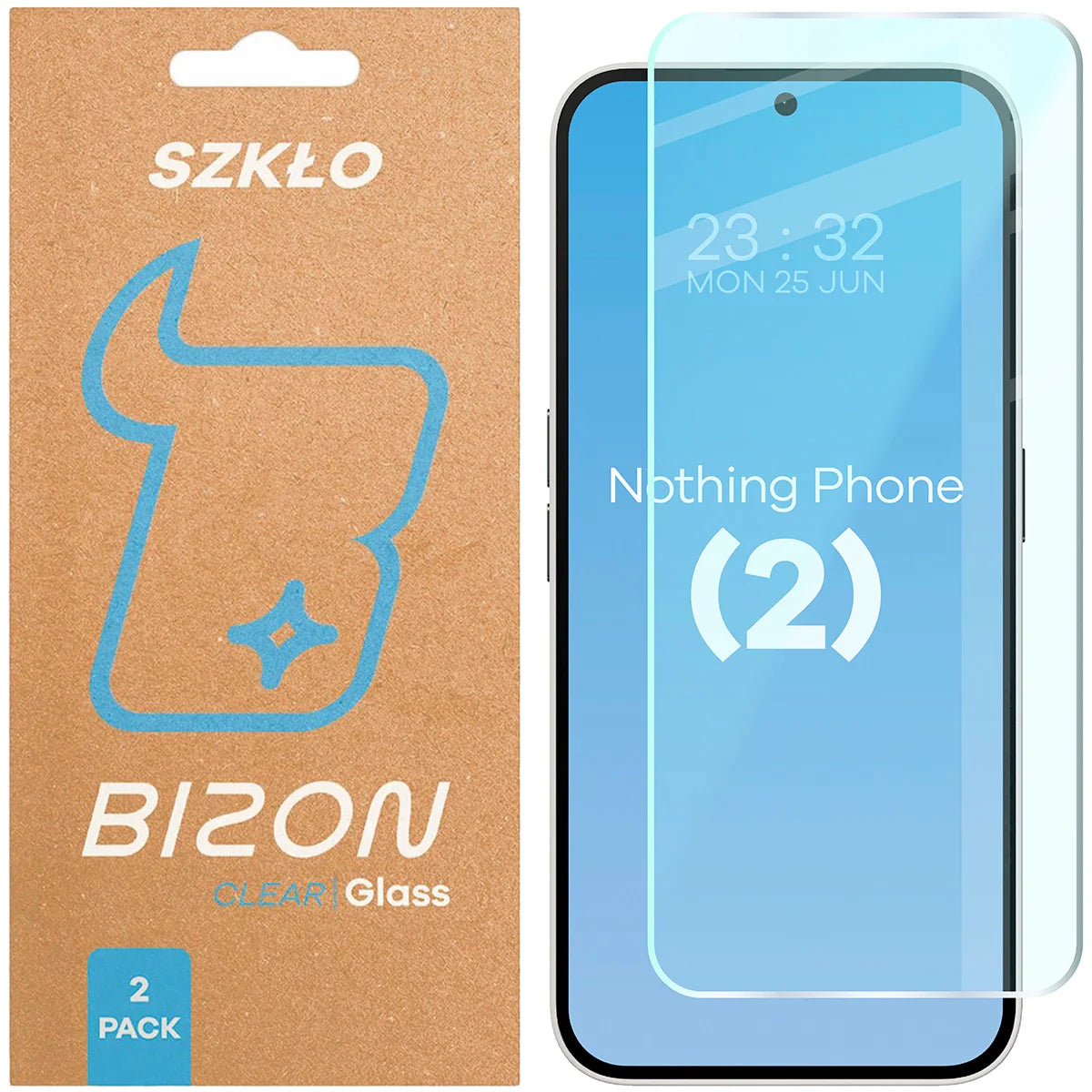 Gehärtetes Glas für Nothing Phone (2), Bizon Glass Clear Duo, 2 Stück