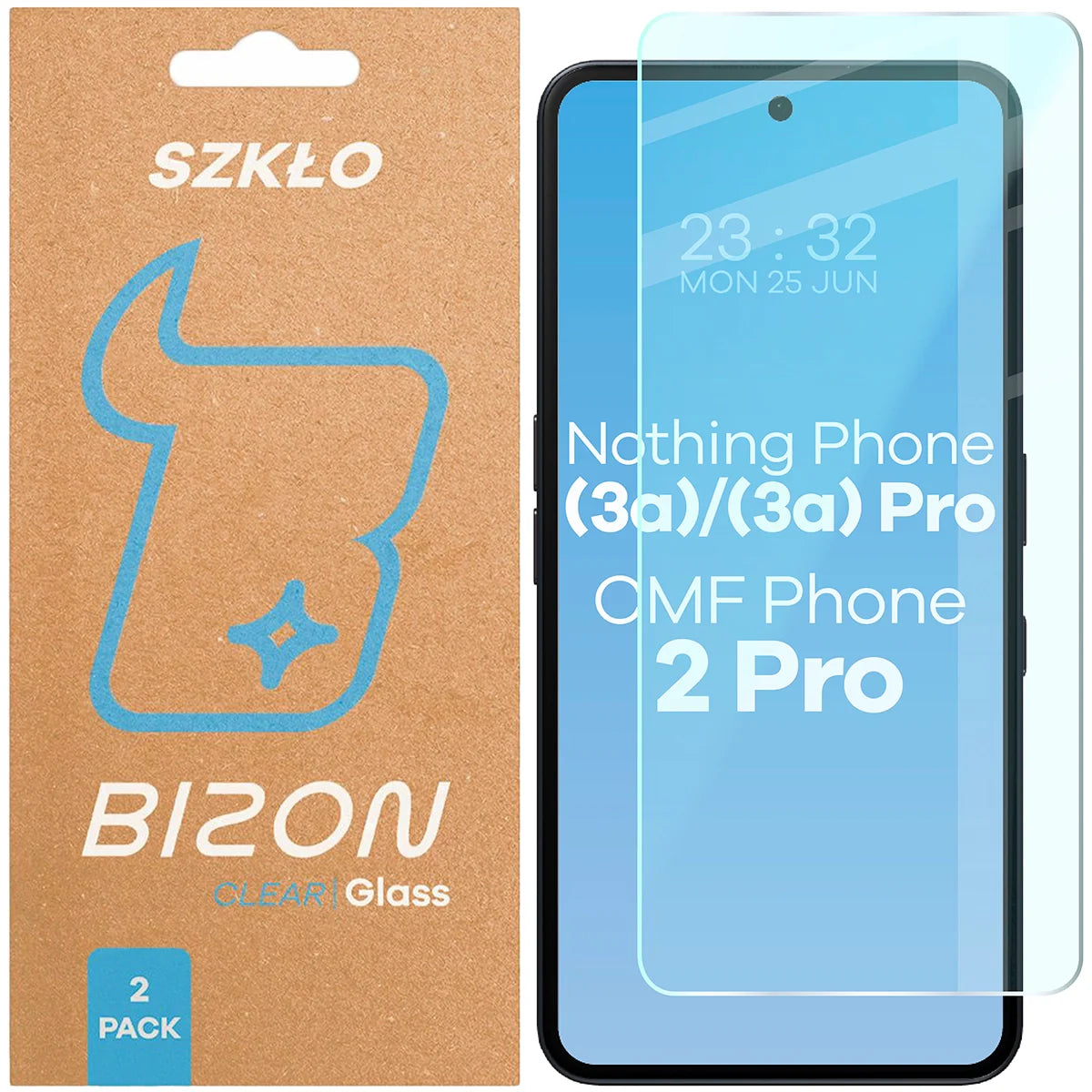 Gehärtetes Glas für Nothing Phone (3a) / (3a) Pro / CMF Phone 2 Pro, Bizon Glass Clear Duo, 2 Stück