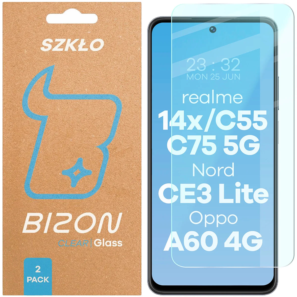 Gehärtetes Glas für Realme 14x 5G / C55 / C75 / OnePlus Nord CE 3 Lite / Oppo A60 4G, Bizon Glass Clear Duo, 2 Stück