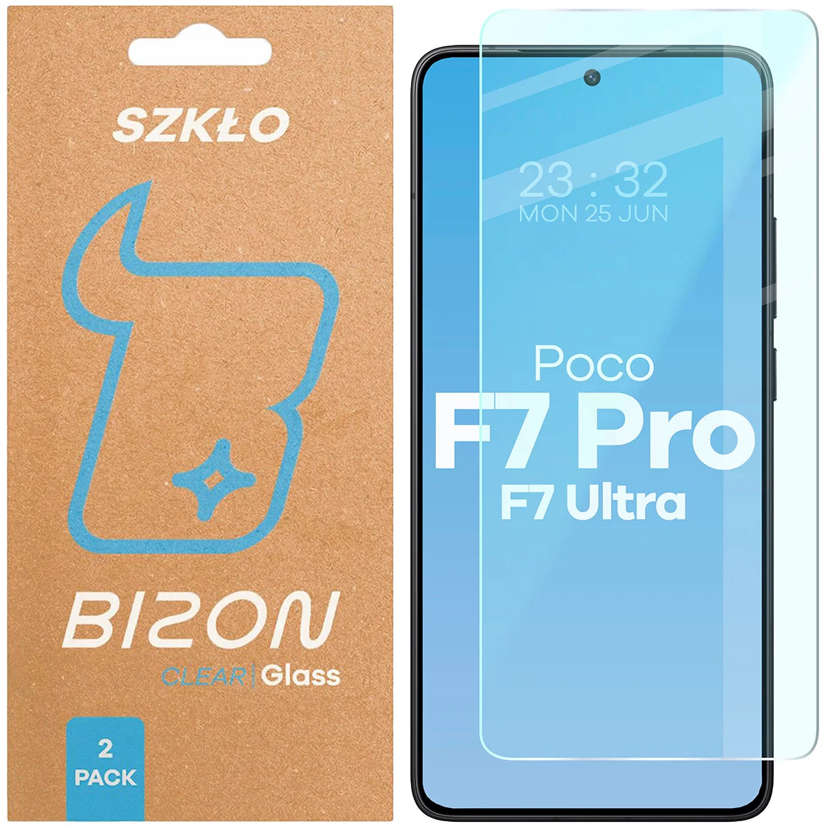 Gehärtetes Glas für Xiaomi POCO F7 Pro / F7 Ultra, Bizon Glass Clear Duo, 2 Stück