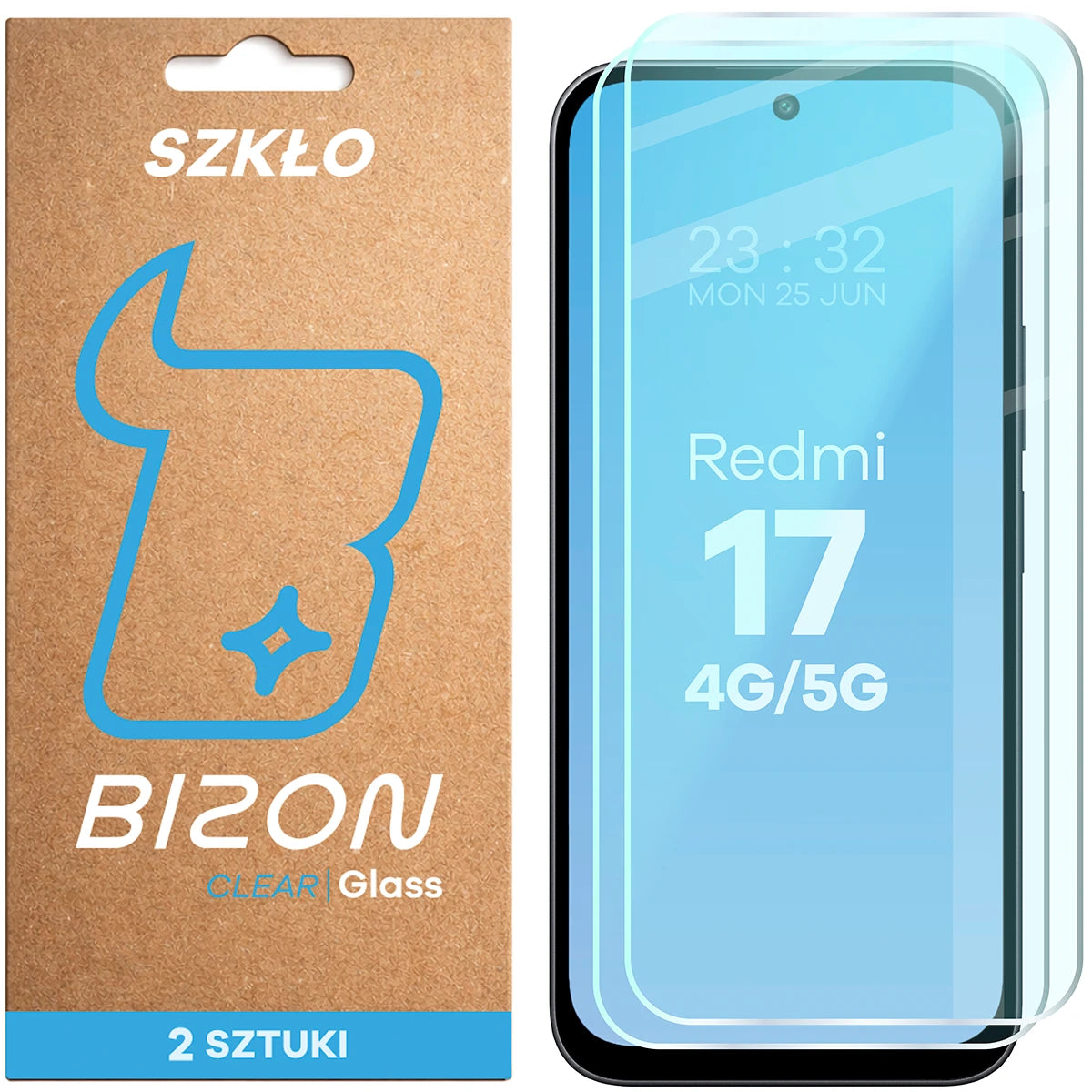 Gehärtetes Glas für Xiaomi Redmi 17 4G/5G, Bizon Glass Clear Duo, 2 Stück (1/4)