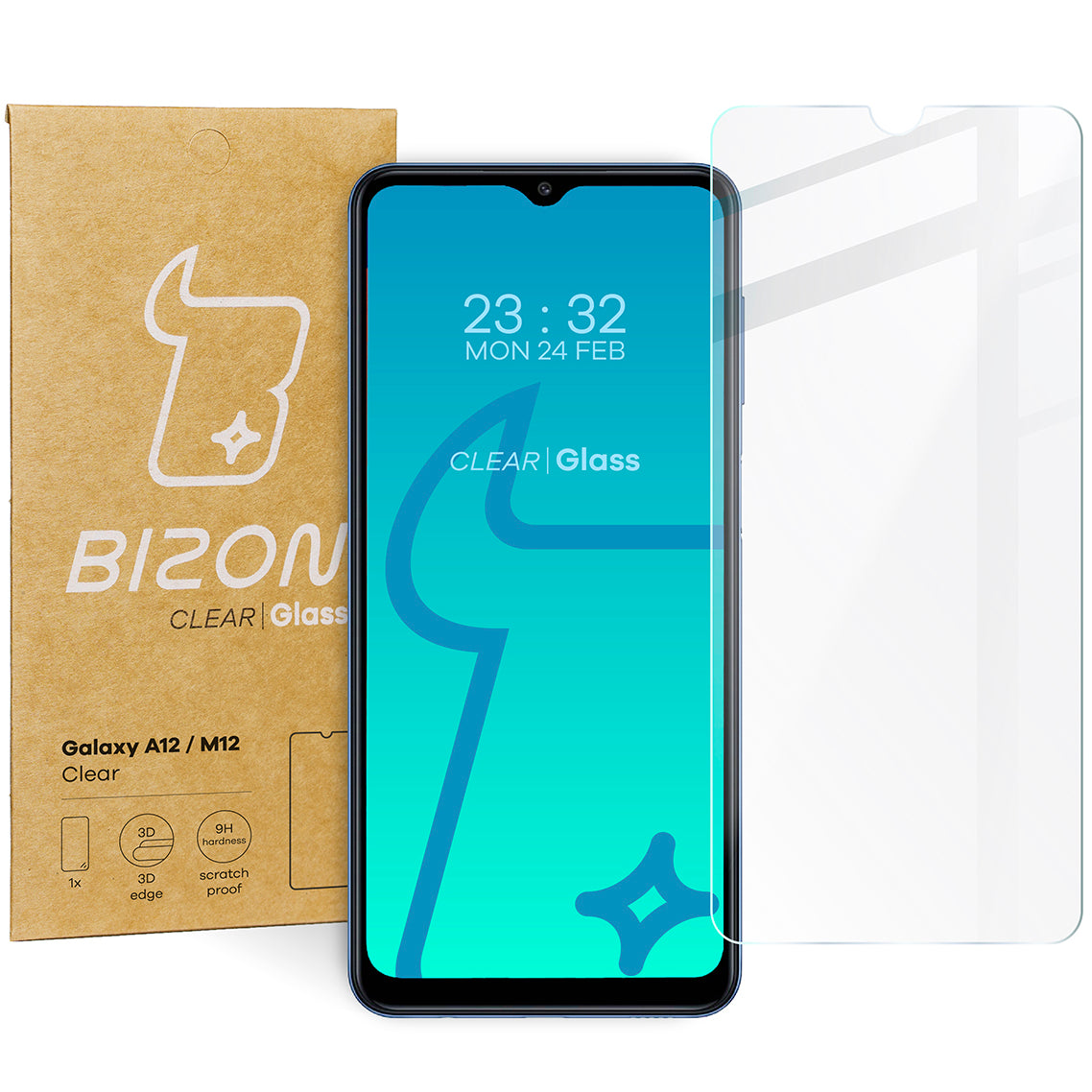 Gehärtetes Glas für Galaxy A12 / M12, Bizon Glass Clear