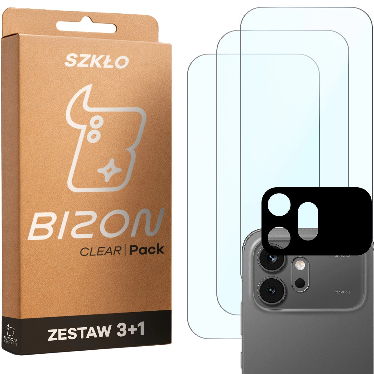 Gehärtetes Glas - 3 Stück + Kameraschutz für Honor 600 5G, Bizon Glass Clear Pack