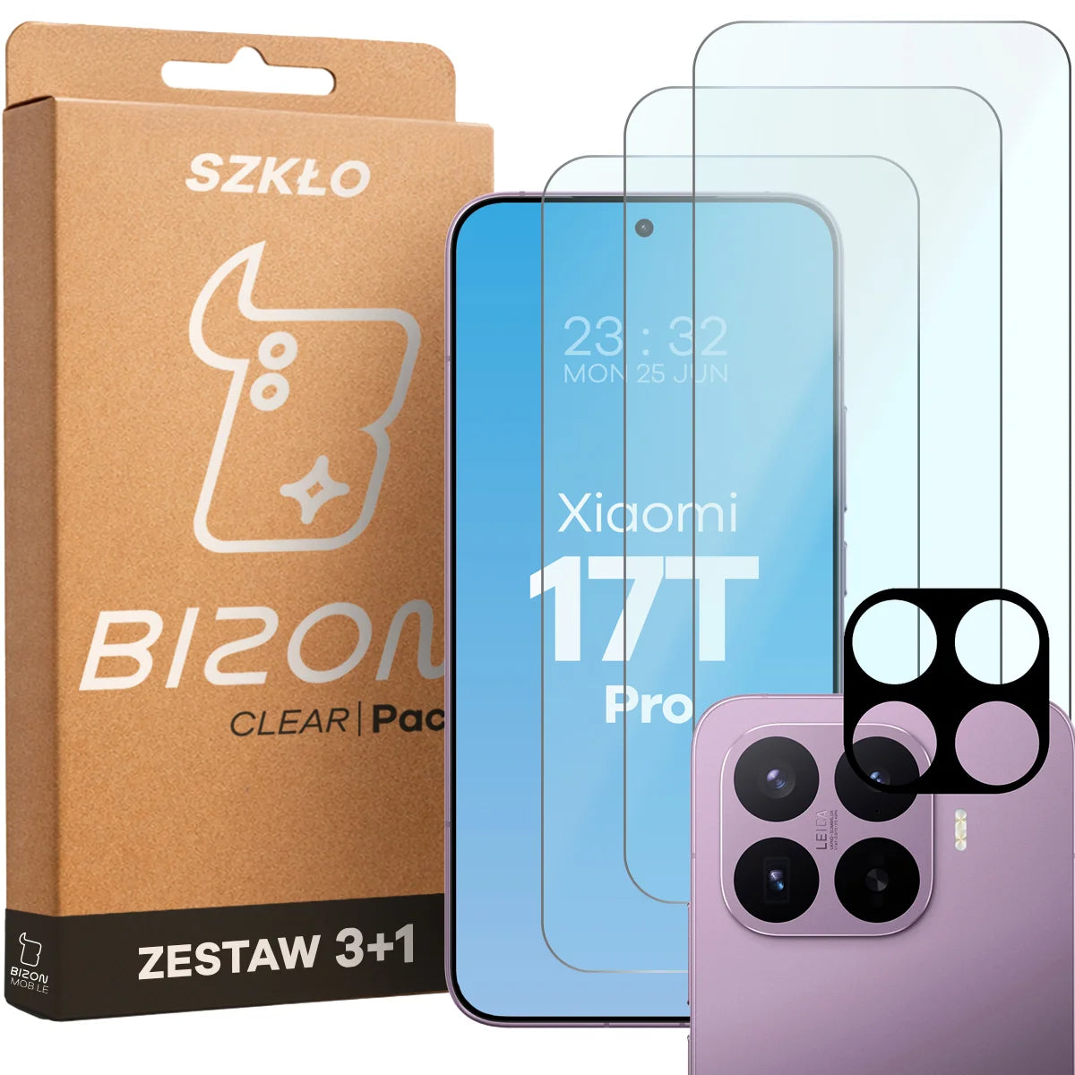 Gehärtetes Glas - 3 Stück + Kameraschutz für Xiaomi 17T Pro, Bizon Glass Clear Pack