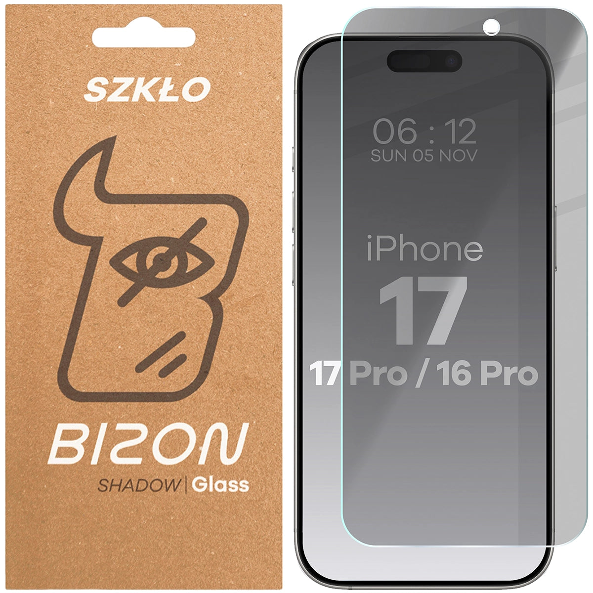 Gehärtetes Glas mit Privatschutzfilter für iPhone 17 Pro / 17 / 16 Pro, Bizon Glass Clear Shadow, getönt