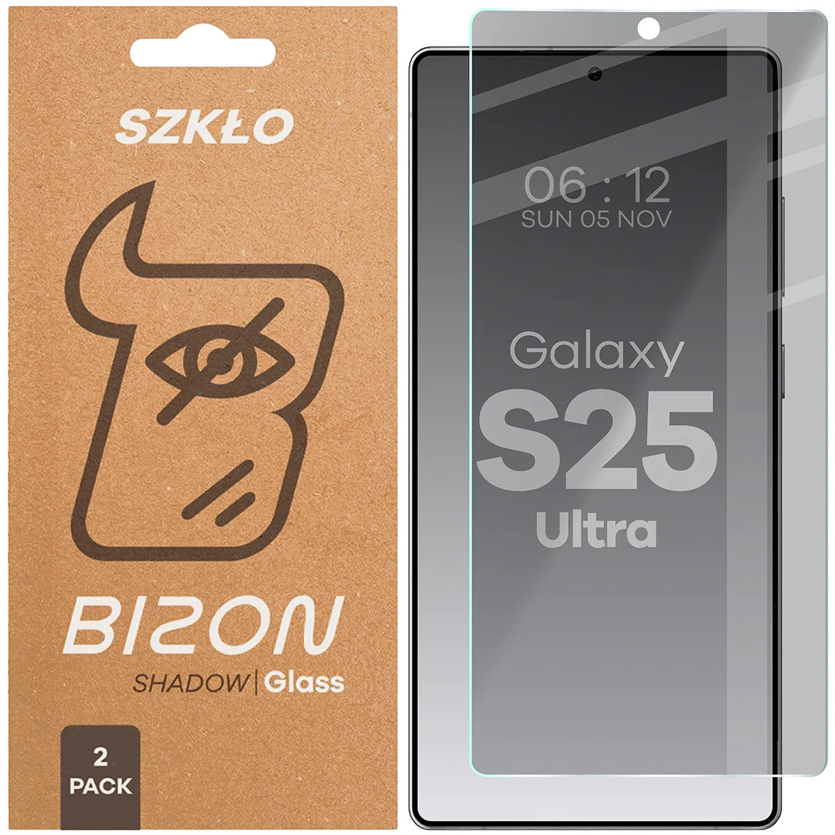 Gehärtetes Glas mit Privatschutzfilter für Galaxy S25 Ultra, Bizon Glass Clear Shadow Duo, getönt, 2 Stück
