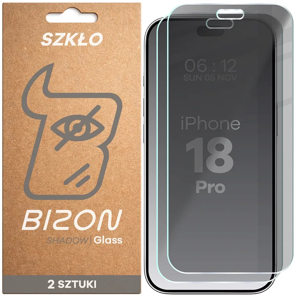 Gehärtetes Glas mit Privatschutzfilter für iPhone 18 Pro, Bizon Glass Clear Shadow Duo, getönt, 2 Stück (1/4)