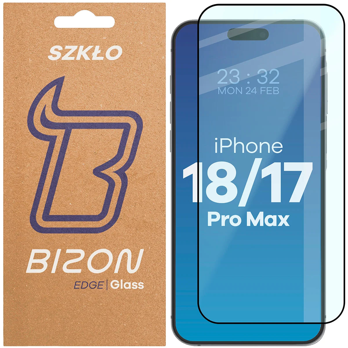 Gehärtetes Glas für iPhone 18 Pro Max / 17 Pro Max, Bizon Glass Edge, Schwarzer Rahmen