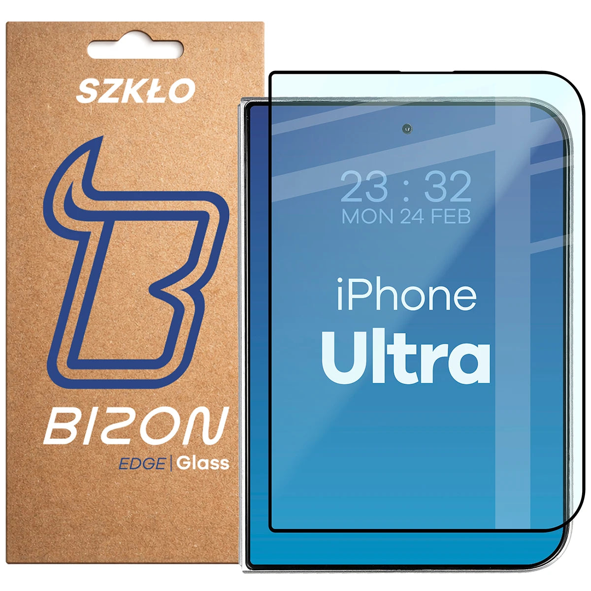 Gehärtetes Glas für iPhone Ultra, Bizon Glass Edge, Schwarzer Rahmen (1/4)
