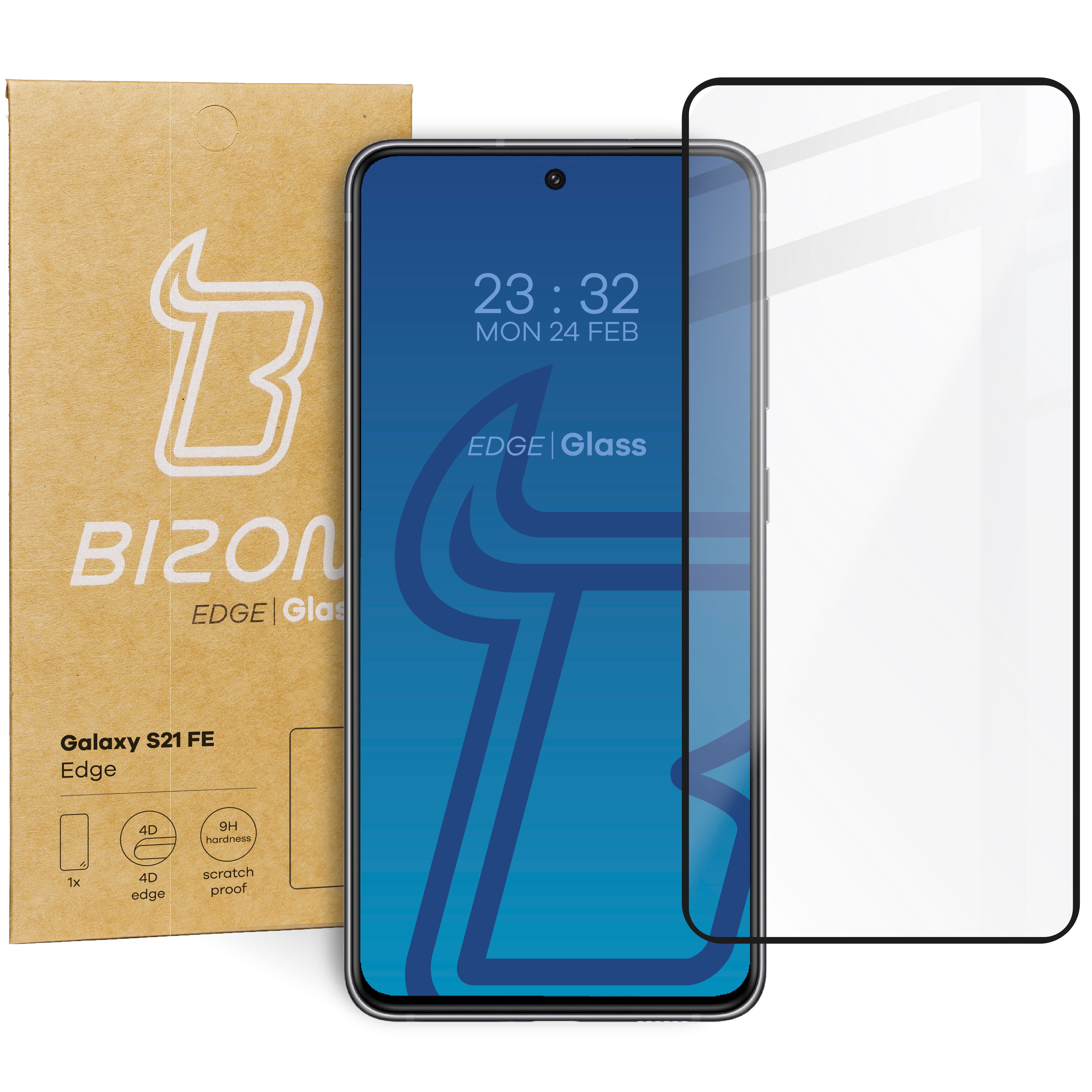 Gehärtetes Glas Bizon Glass Edge für Galaxy S21 FE, Schwarz