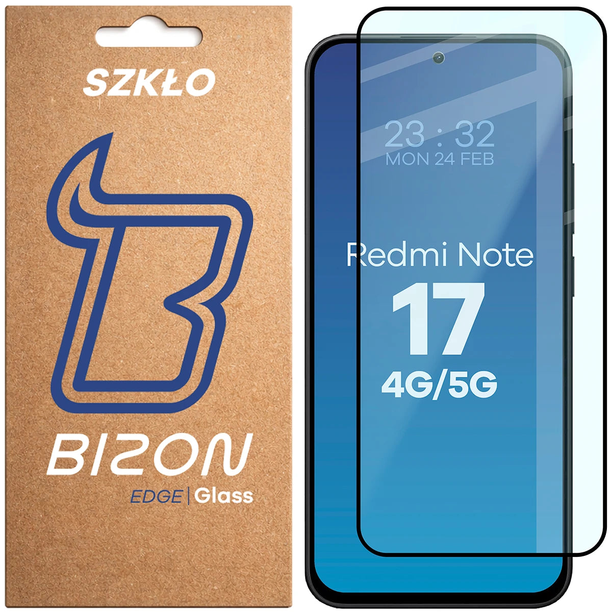 Gehärtetes Glas für Xiaomi Redmi Note 17 4G/5G, Bizon Glass Edge, Schwarzer Rahmen (1/4)