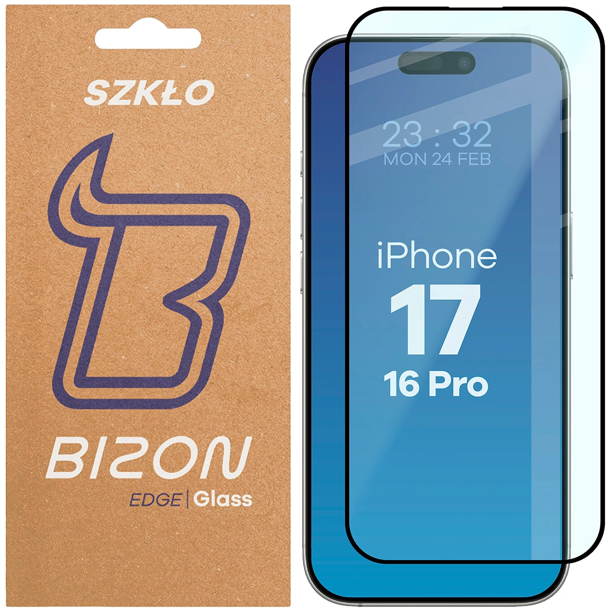 Gehärtetes Glas für iPhone 17 / 16 Pro, Bizon Glass Edge 2, schwarzer Rahmen