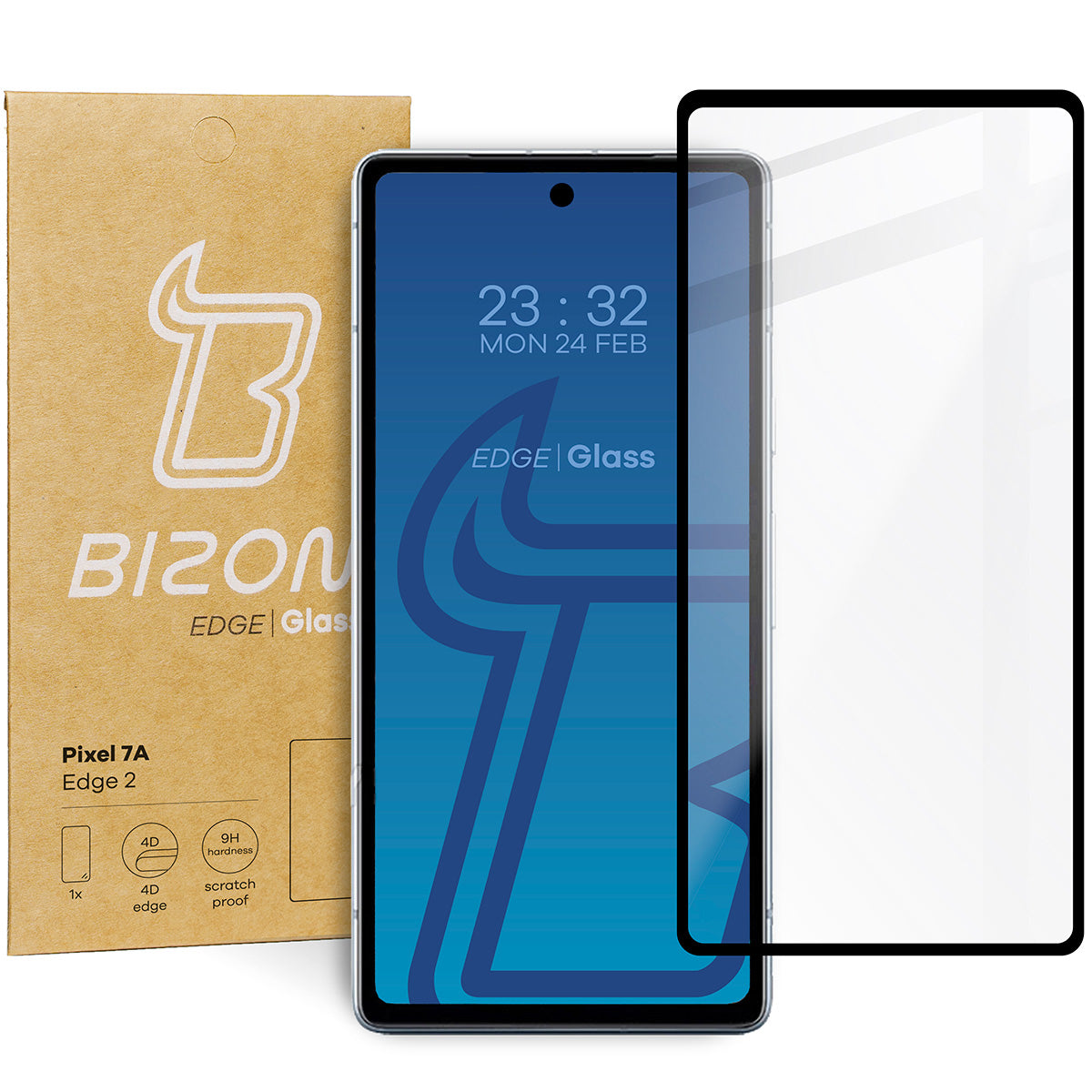 Gehärtetes Glas Bizon Glass Edge 2 für Pixel 7A, schwarz
