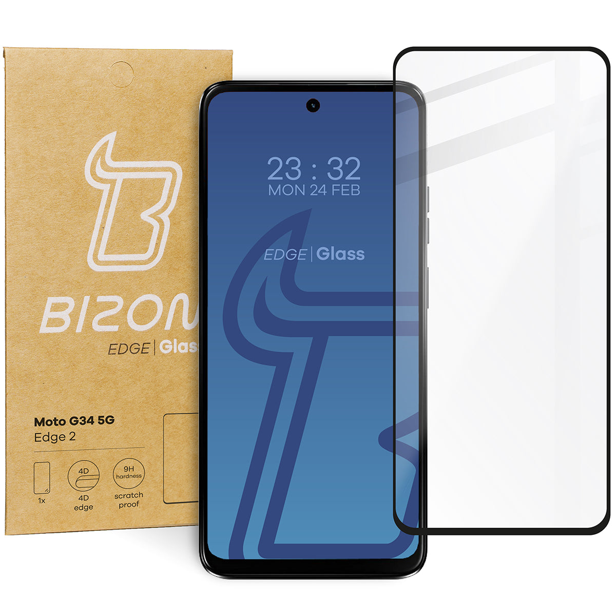 Gehärtetes Glas für Motorola Moto G34 / G45 5G, Bizon Glass Edge 2, schwarz
