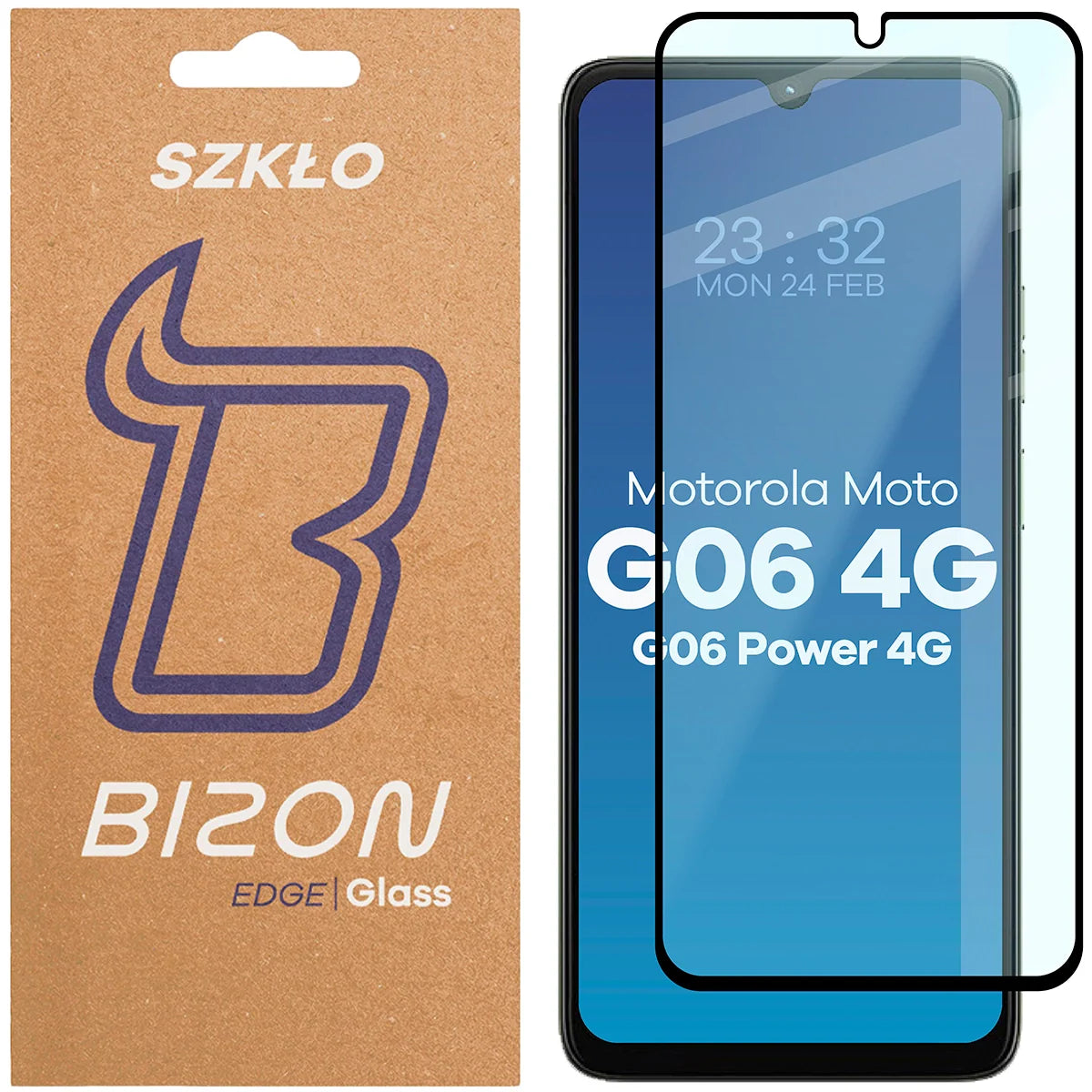 Gehärtetes Glas für Motorola Moto G06 4G / G06 Power 4G, Bizon Glass Edge 2, Schwarzer Rahmen