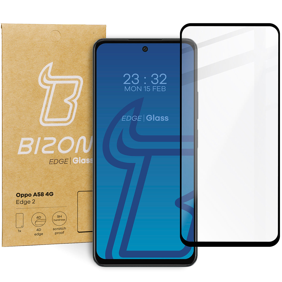 Gehärtetes Glas Bizon Glass Edge 2 für Oppo A58 4G, schwarz