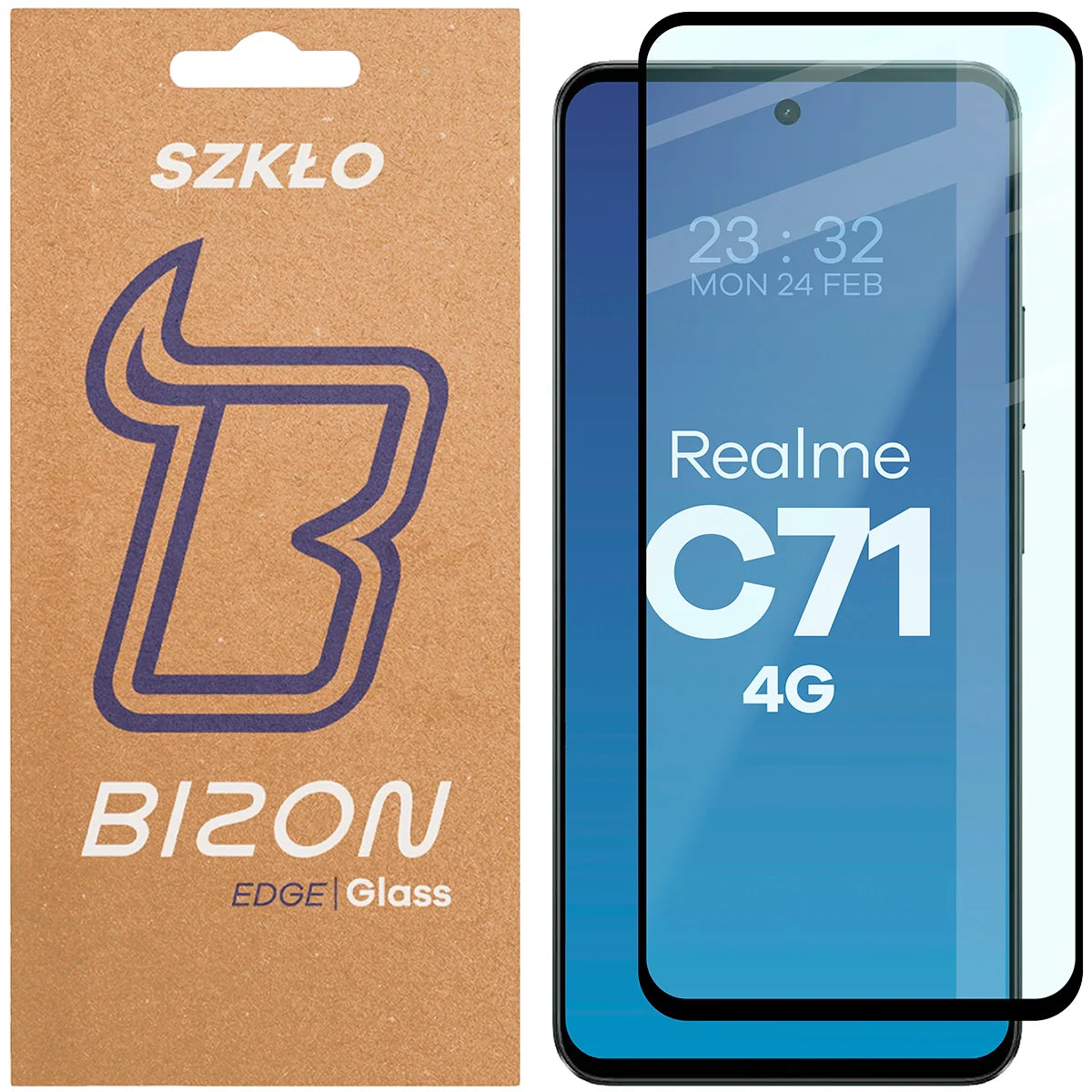 Gehärtetes Glas für Realme C71 4G, Bizon Glass Edge 2, Schwarzer Rahmen