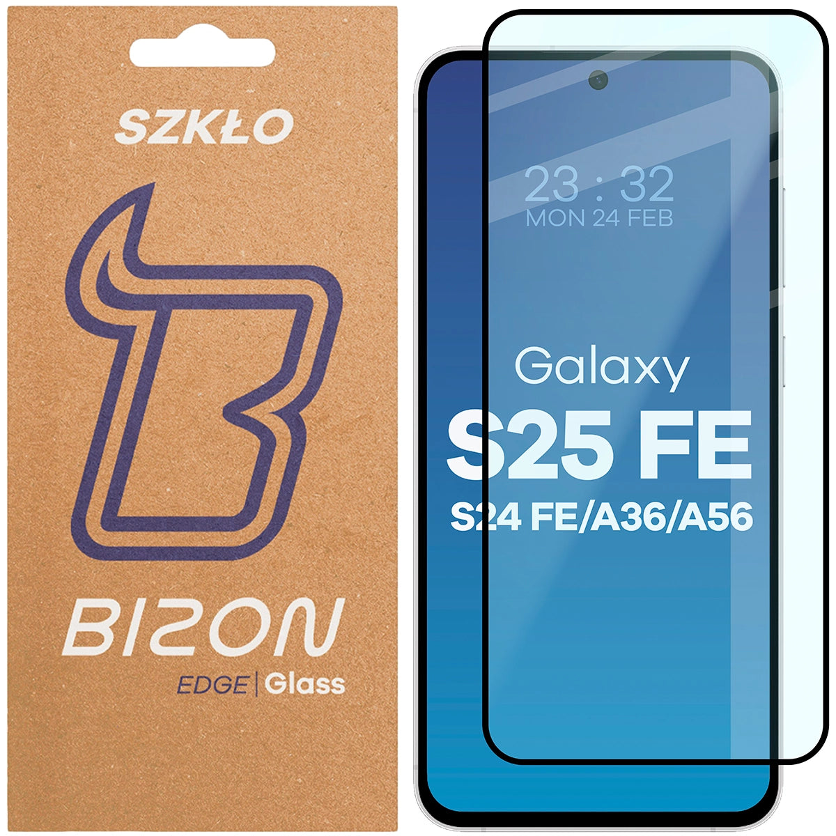 Gehärtetes Glas für Galaxy S24 FE 5G / S25 FE 5G/ A36 5G / A56 5G, Bizon Glass Edge 2, schwarzer Rahmen