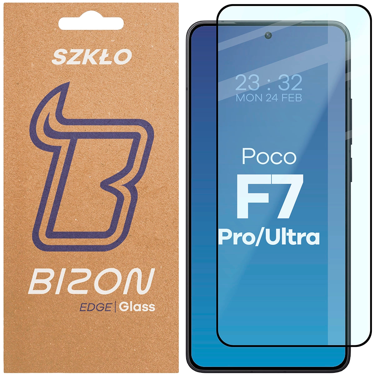 Gehärtetes Glas für Xiaomi Poco F7 Pro / F7 Ultra, Bizon Glass Edge 2, Schwarzer Rahmen