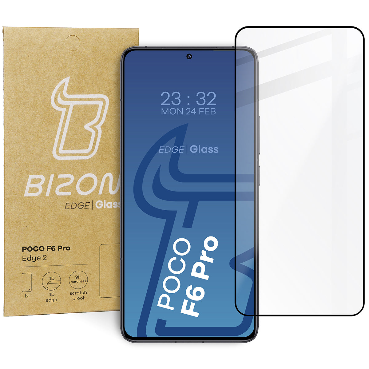 Gehärtetes Glas für Xiaomi Poco F6 Pro, Bizon Glass Edge, Schwarz