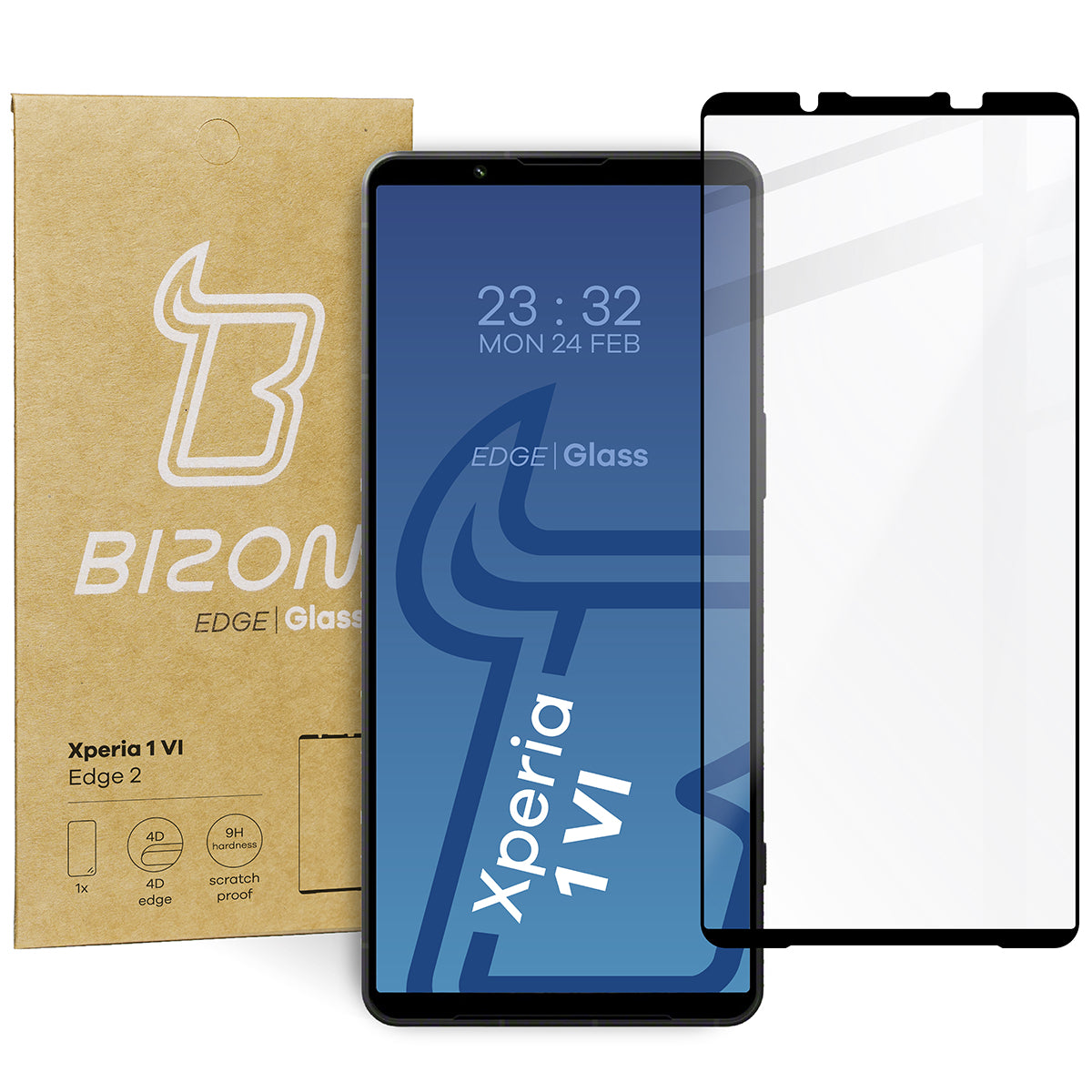 Gehärtetes Glas für Sony Xperia 1 VI, Bizon Glass Edge 2, Schwarz