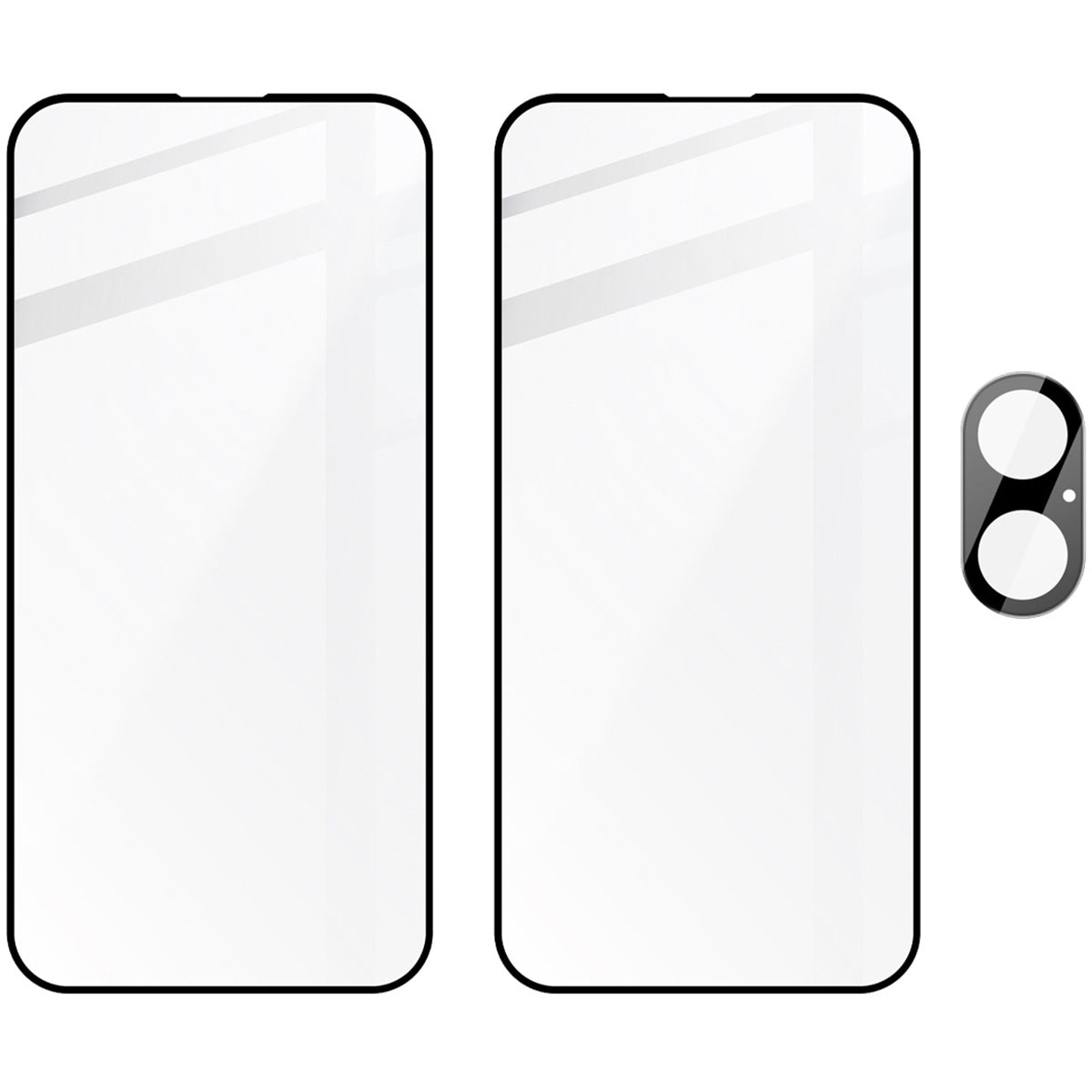 Gehärtetes Glas - 2 Stück + Kameraschutz für iPhone 16 Plus, Bizon Glass Edge 2 Pack, Schwarz